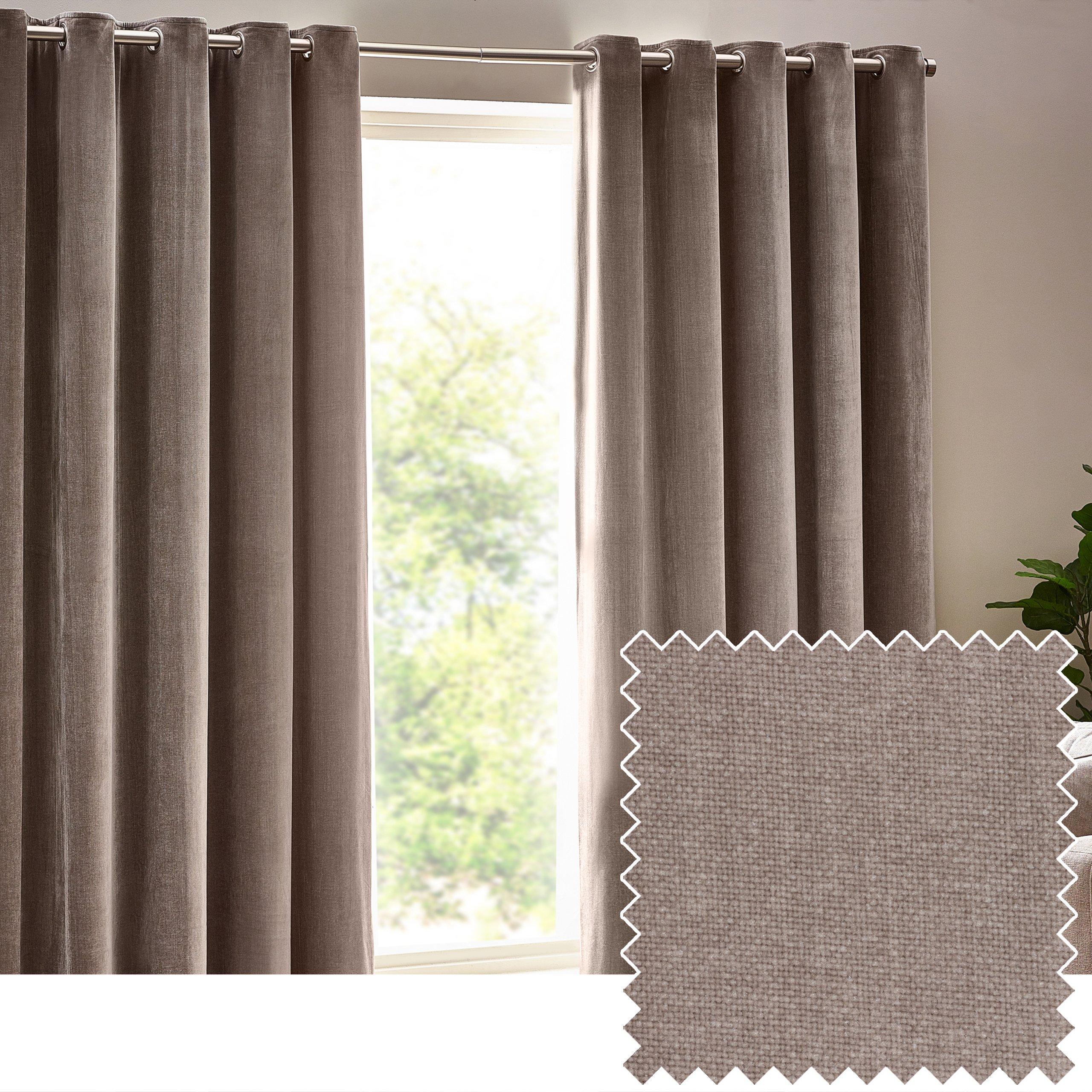 Greige - Yard - Heavy Chenille Lined Eyelet Curtains - 6