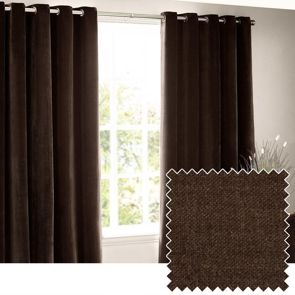 Yard  Heavy Chenille Fully Lined Eyelet Curtains - Brown - 168 x 229c