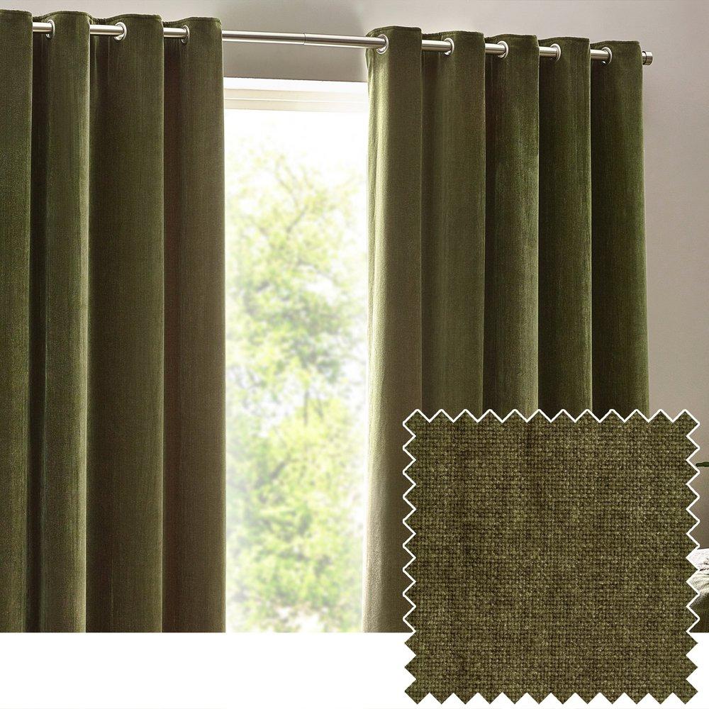 Yard  Heavy Chenille Fully Lined Eyelet Curtains - Olive - 168 x 137c