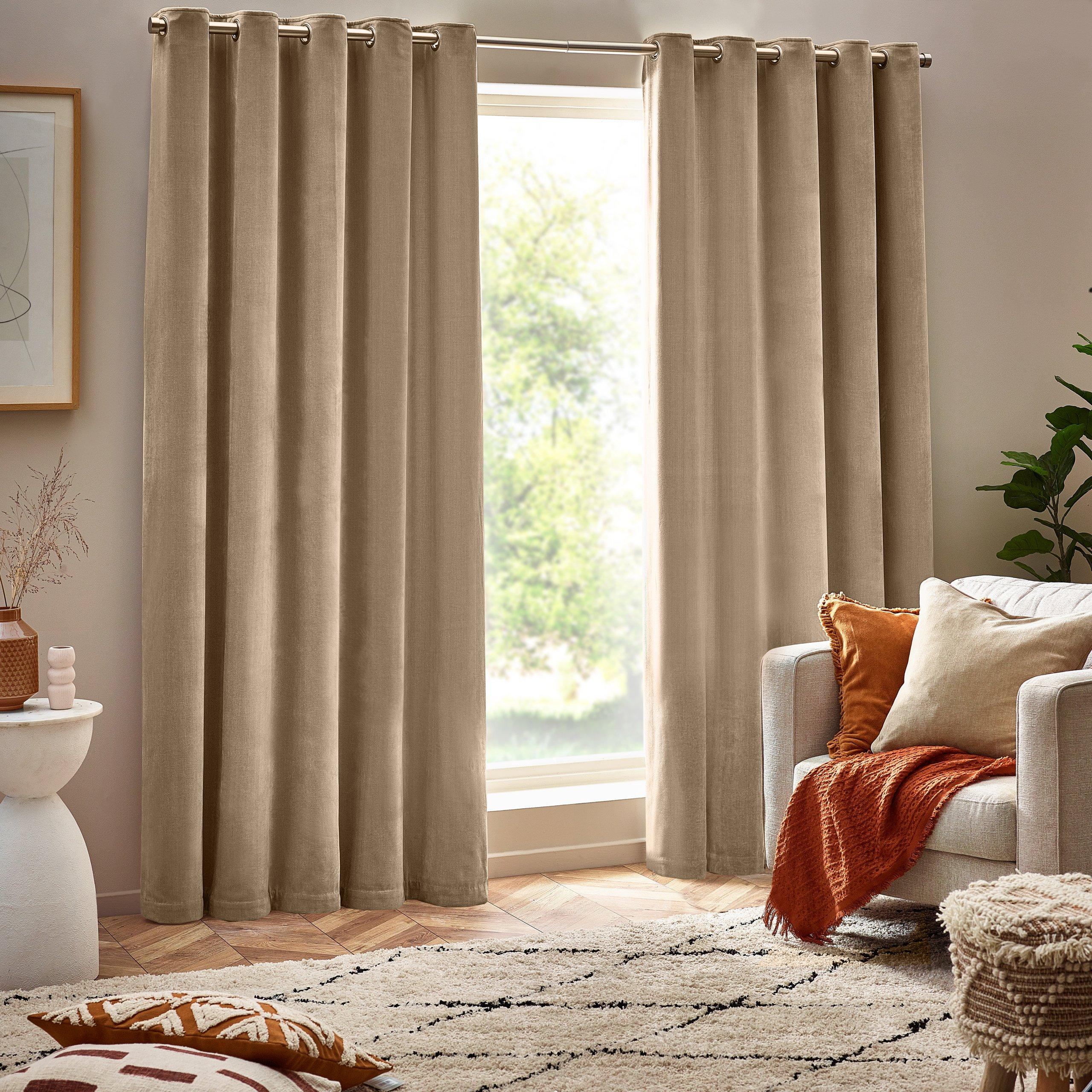 Natural - Yard - Heavy Chenille Velvet Eyelet Curtains - 1