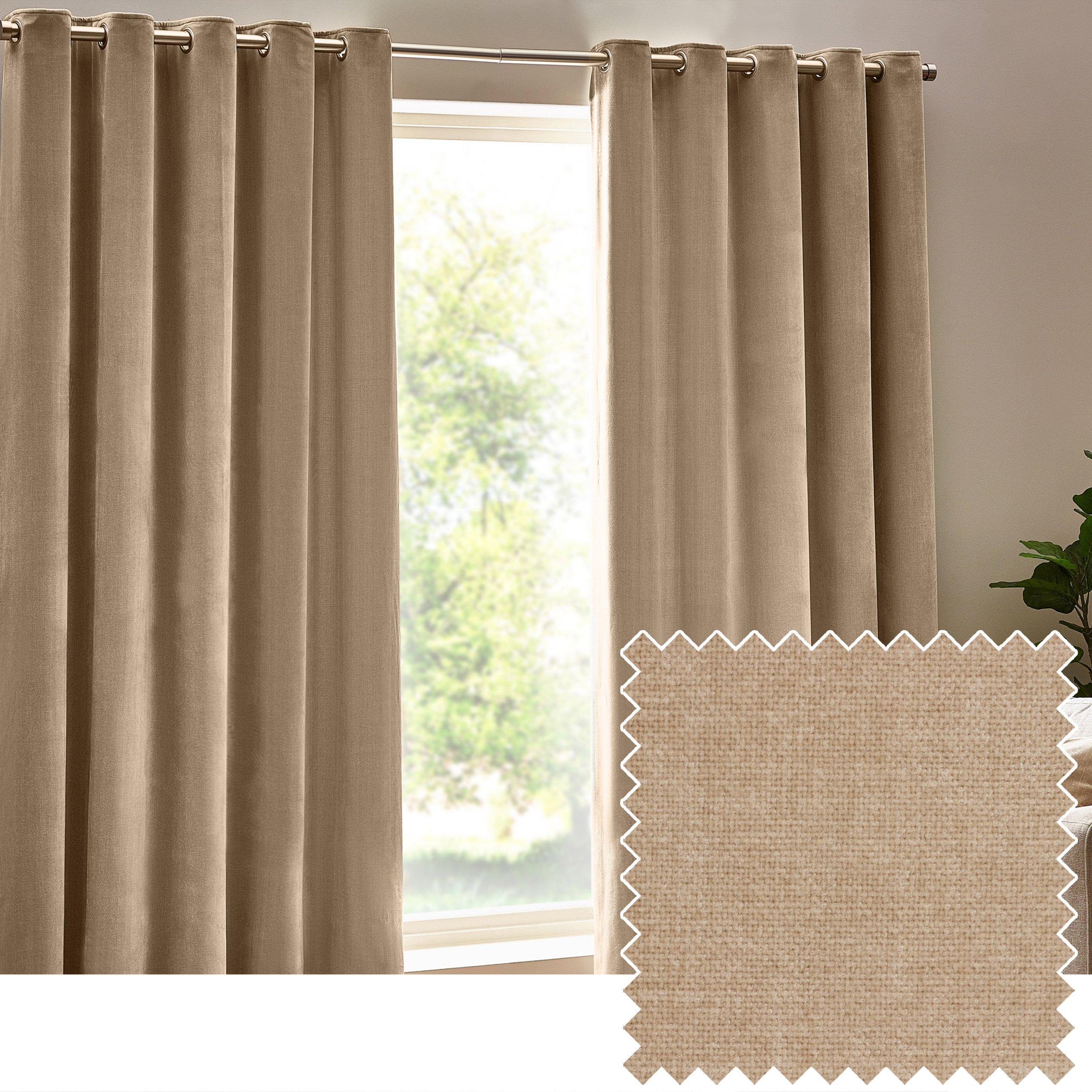 Natural - Yard - Heavy Chenille Velvet Eyelet Curtains - 5