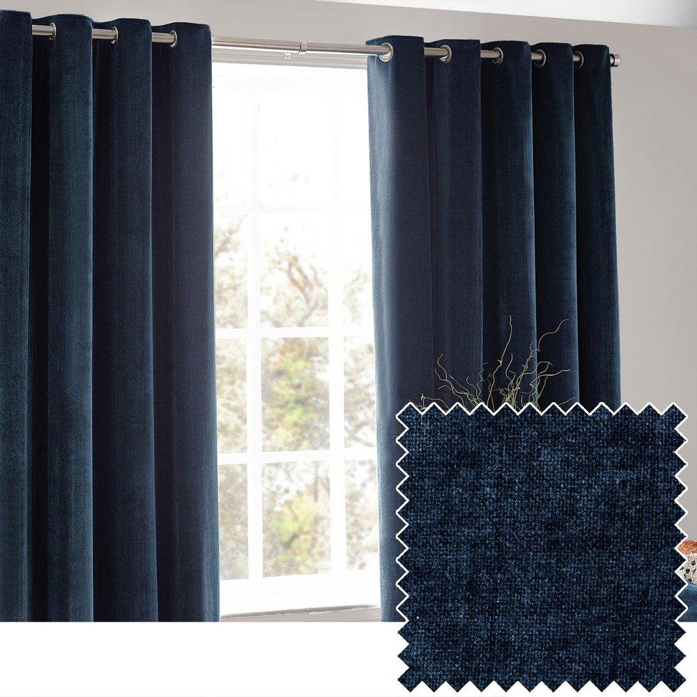 Yard  Heavy Chenille Fully Lined Eyelet Curtains - Navy - 168 x 229c