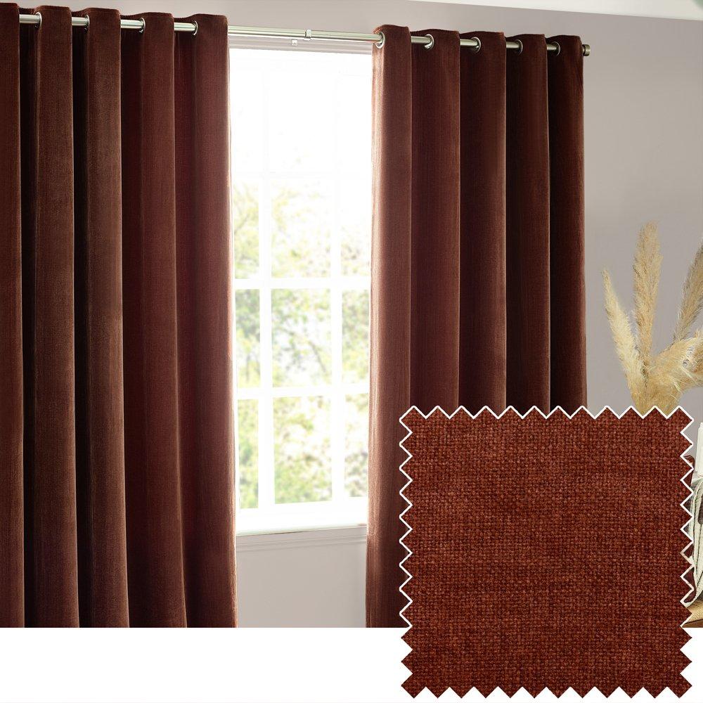Yard  Heavy Chenille Fully Lined Eyelet Curtains - Nutmeg - 168 x 229c