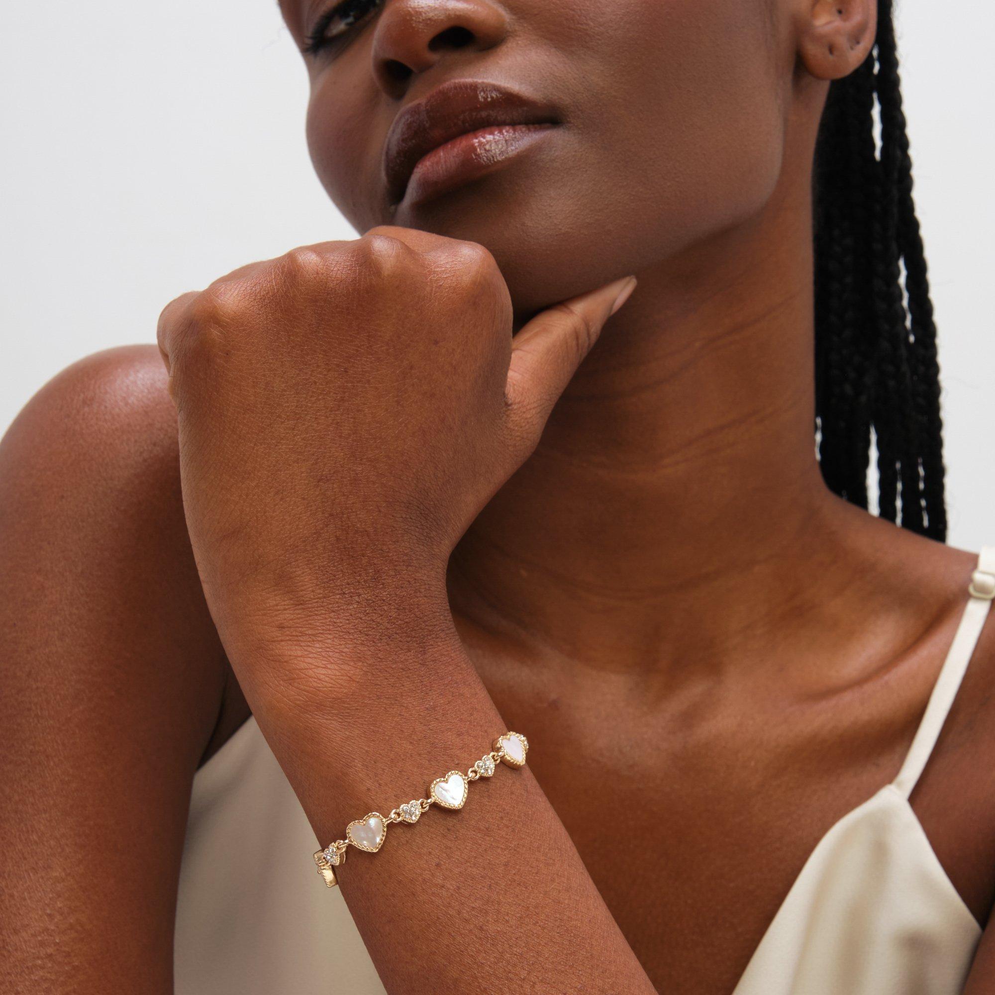 Silver - Jon Richard - Pave and Mother of Pearl Heart Toggle Bracelet - 2