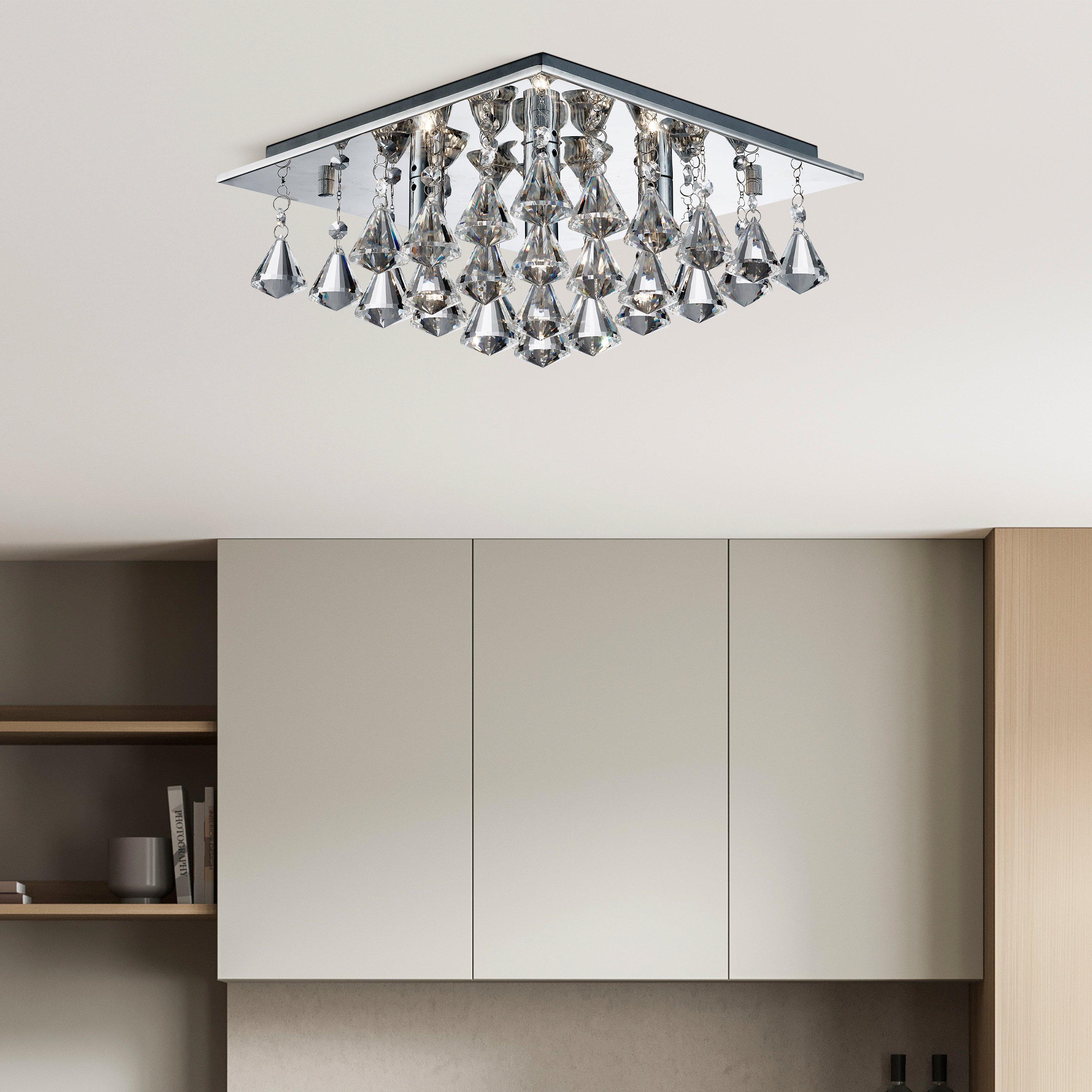 Chrome - Lighting Collection - Jasmine 4Lt Flush -  Chrome & Clear Crystal Drops - 1