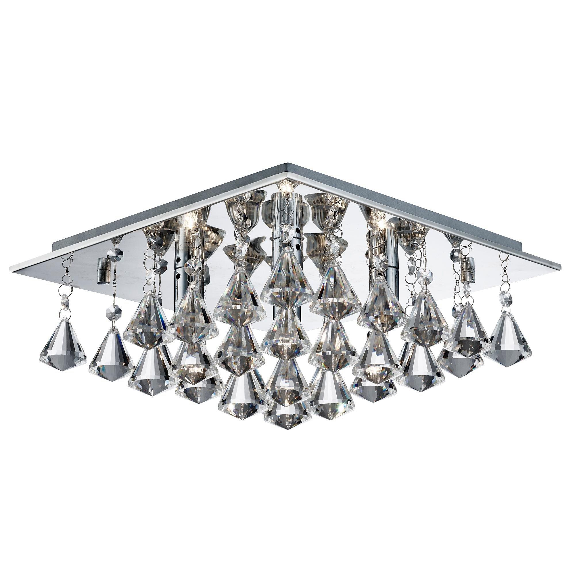 Chrome - Lighting Collection - Jasmine 4Lt Flush -  Chrome & Clear Crystal Drops - 2