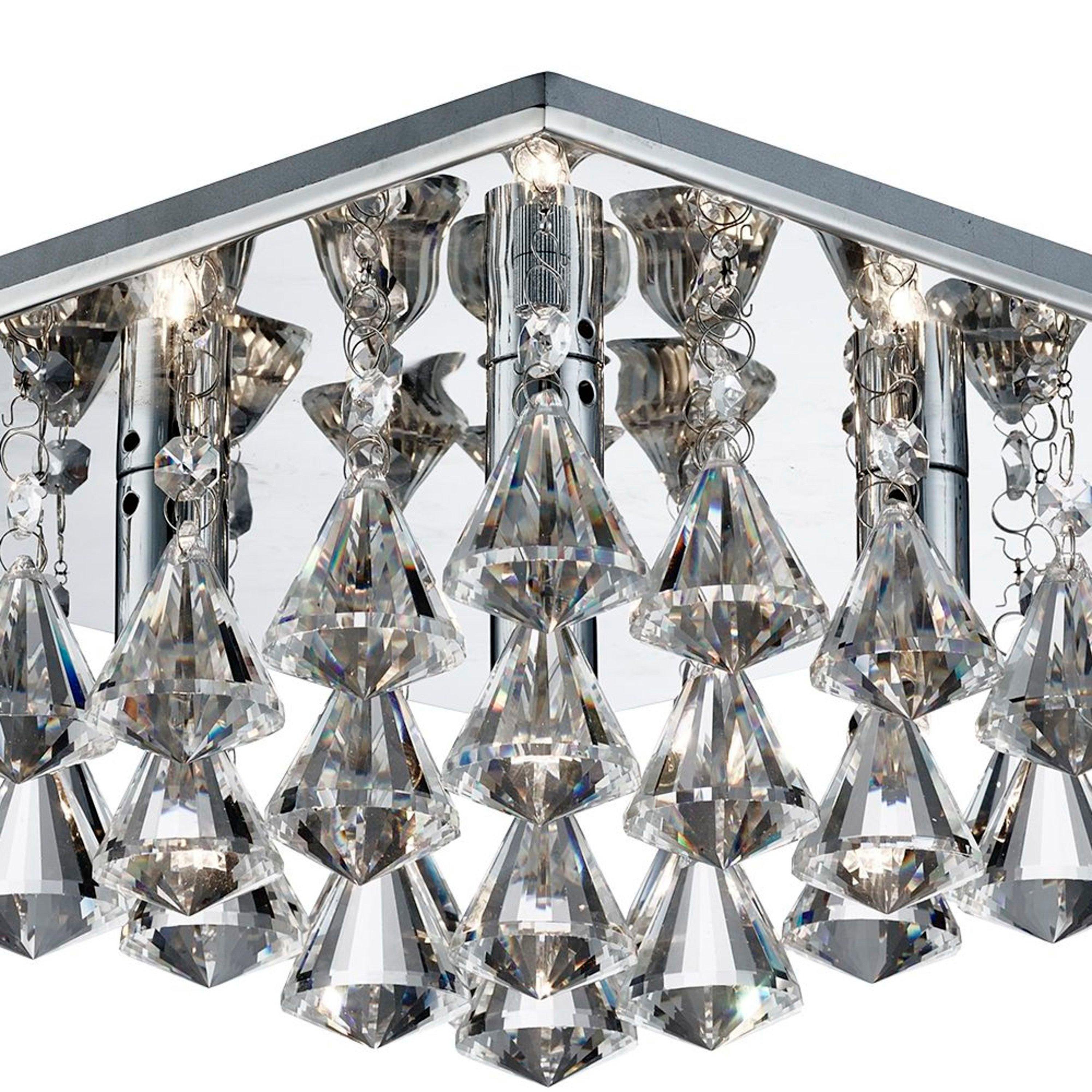 Chrome - Lighting Collection - Jasmine 4Lt Flush -  Chrome & Clear Crystal Drops - 3