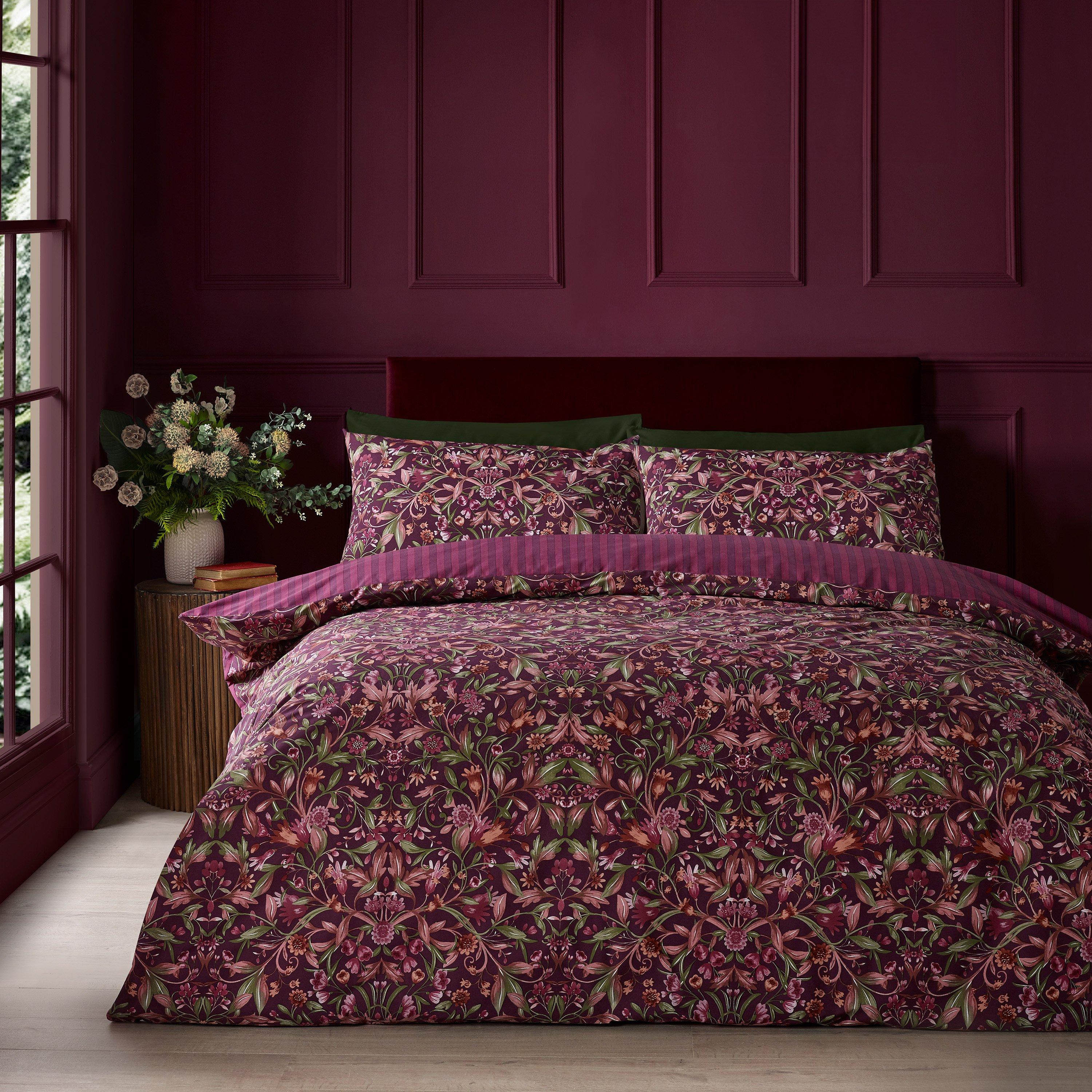 Plum - Catherine Lansfield - Richmond Floral Reversible Duvet Cover Set - 1