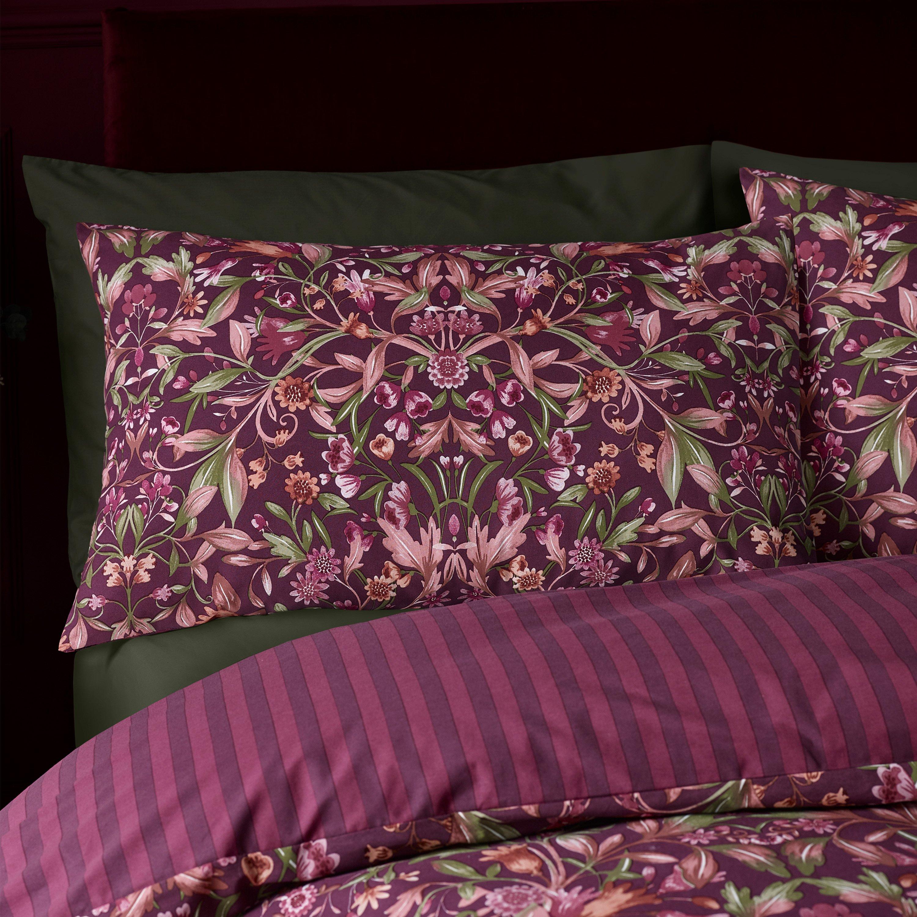 Plum - Catherine Lansfield - Richmond Floral Reversible Duvet Cover Set - 3