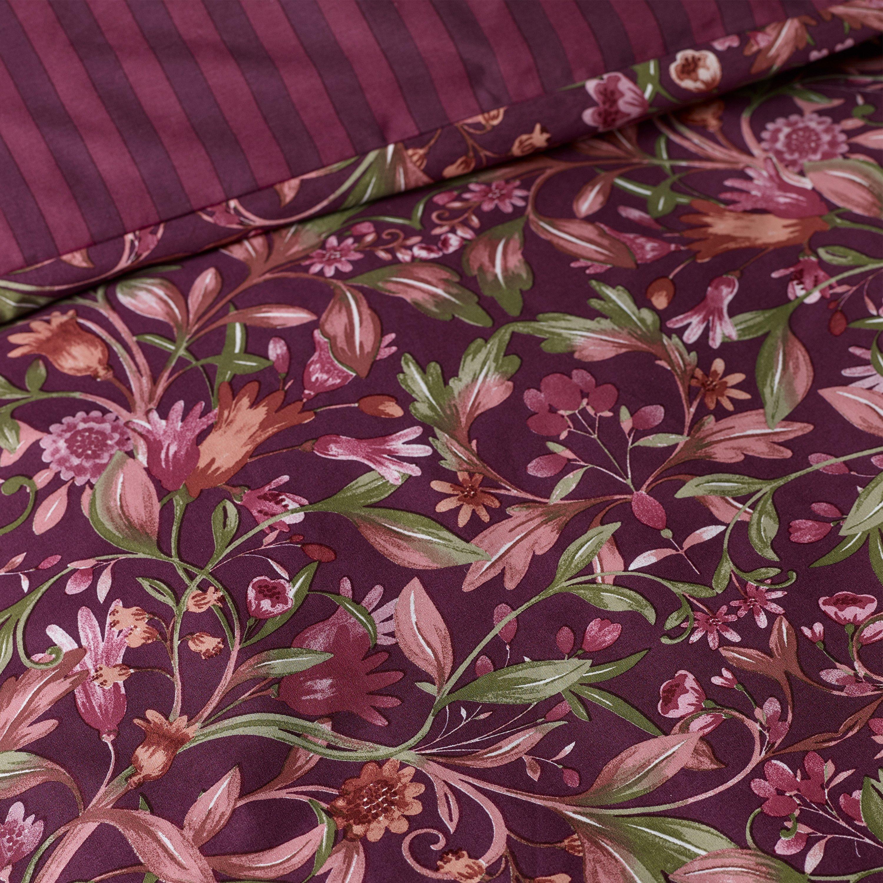 Plum - Catherine Lansfield - Richmond Floral Reversible Duvet Cover Set - 4