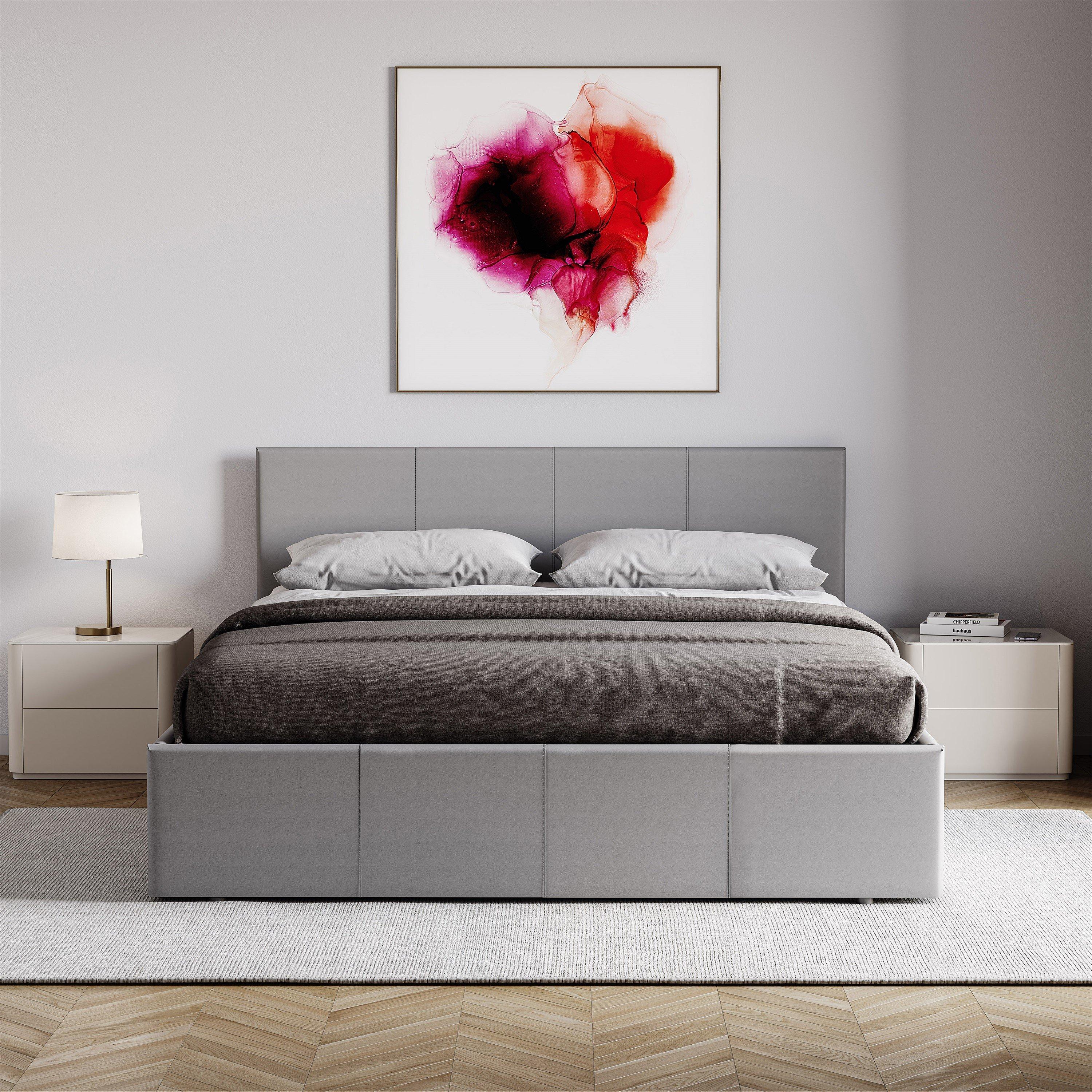 Grey - Lassic - Lisbon Double Ottoman Faux Leather Bed UKFR - 3