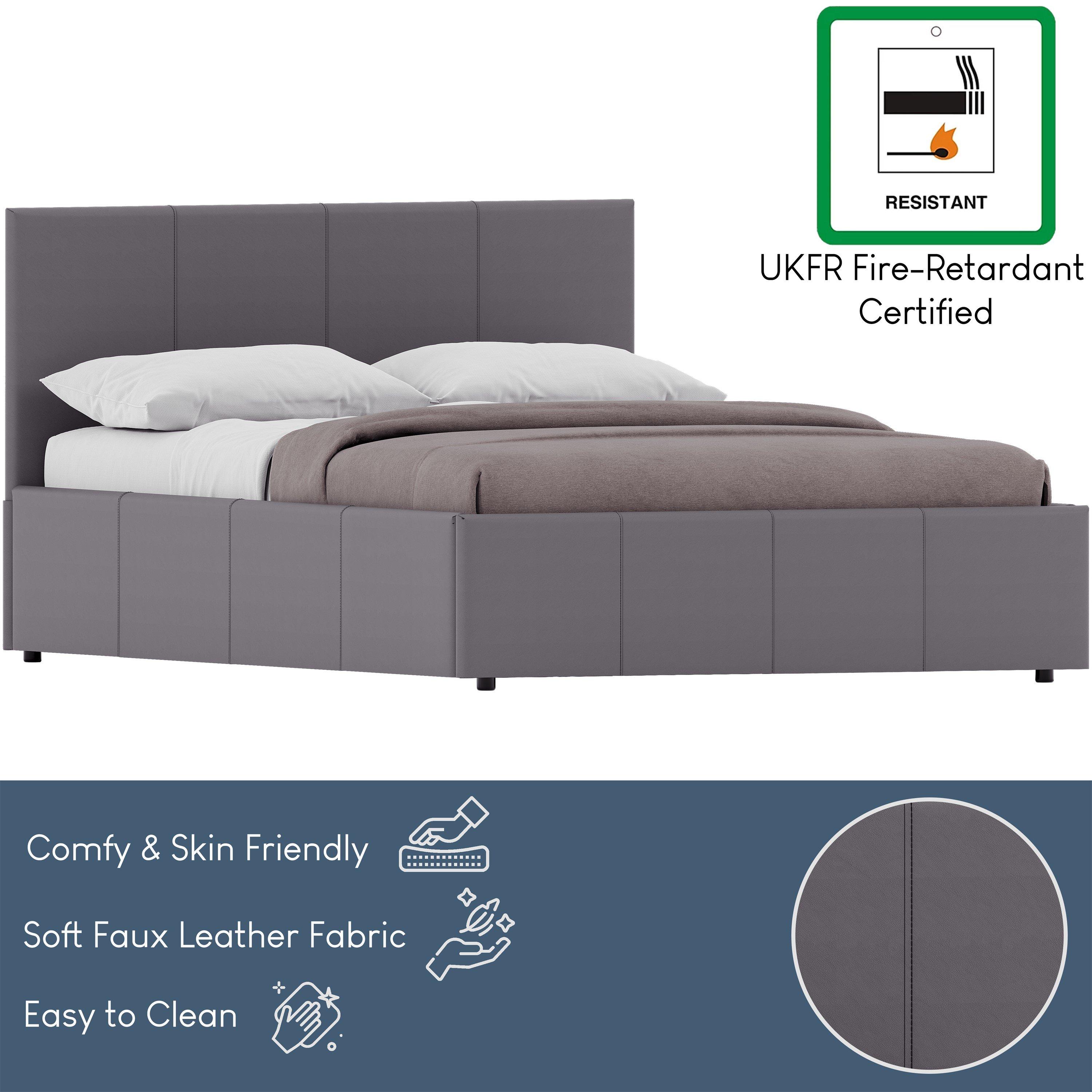 Grey - Lassic - Lisbon Double Ottoman Faux Leather Bed UKFR - 8
