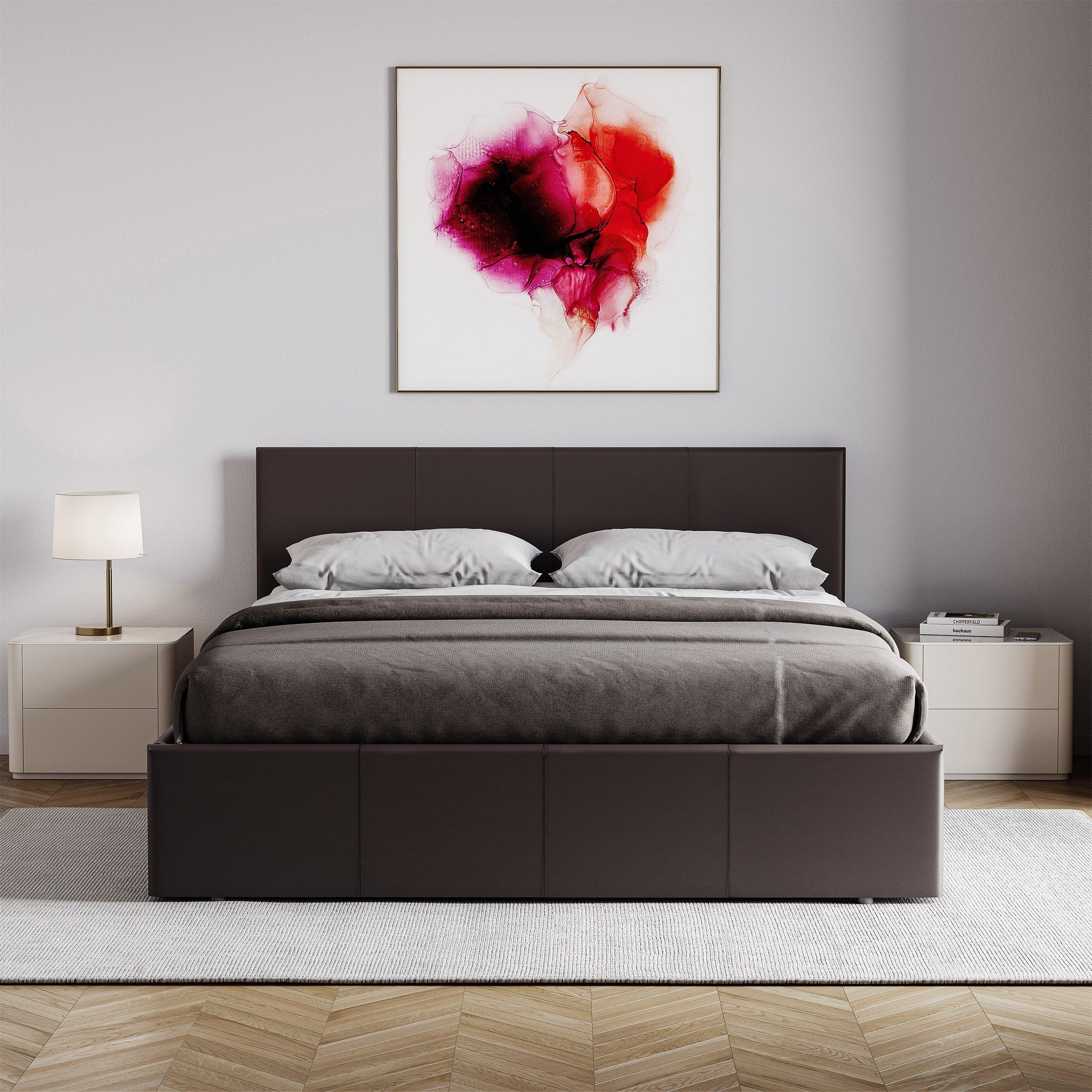 Brown - Lassic - Lisbon Double Ottoman Faux Leather Bed UKFR - 3