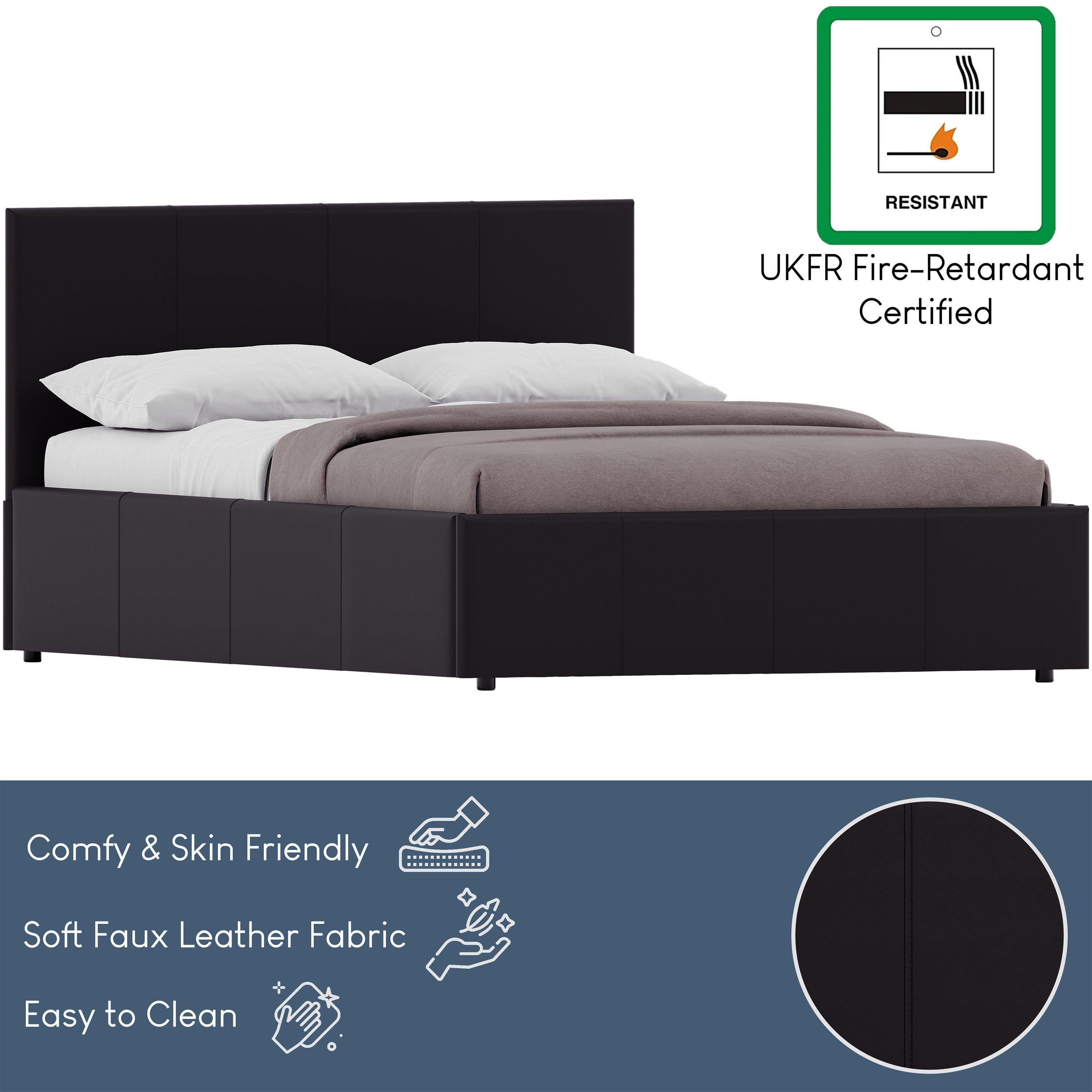 Brown - Lassic - Lisbon Double Ottoman Faux Leather Bed UKFR - 8