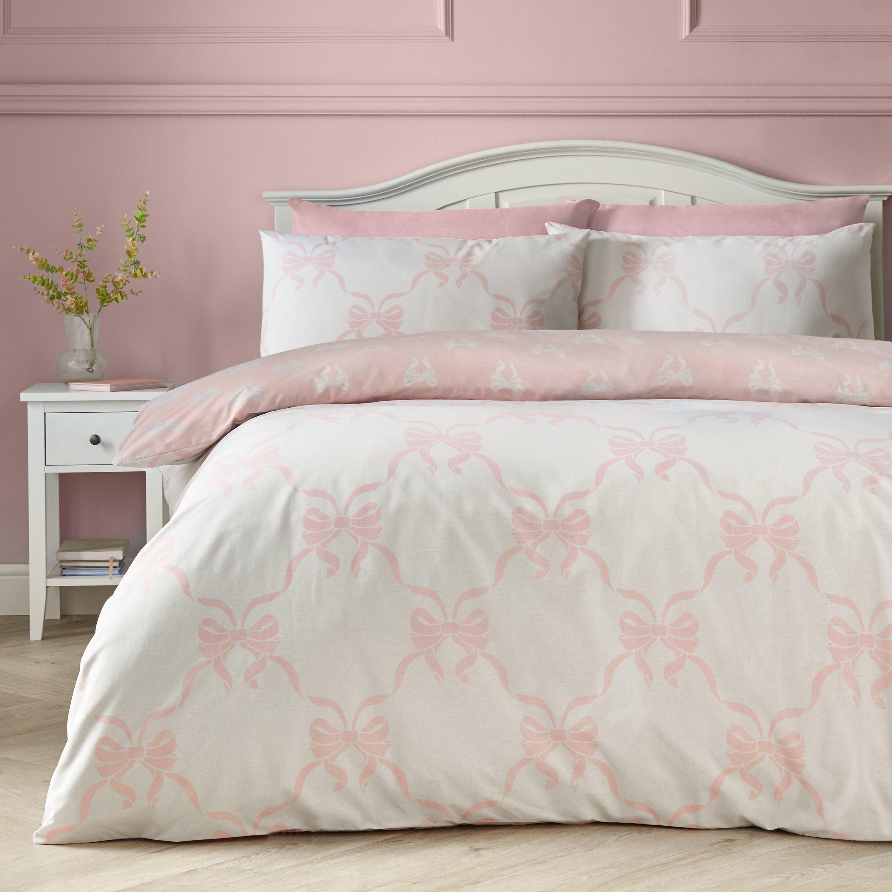 Pink - Catherine Lansfield - Pretty Bows Reversible Duvet Cover Set - 1