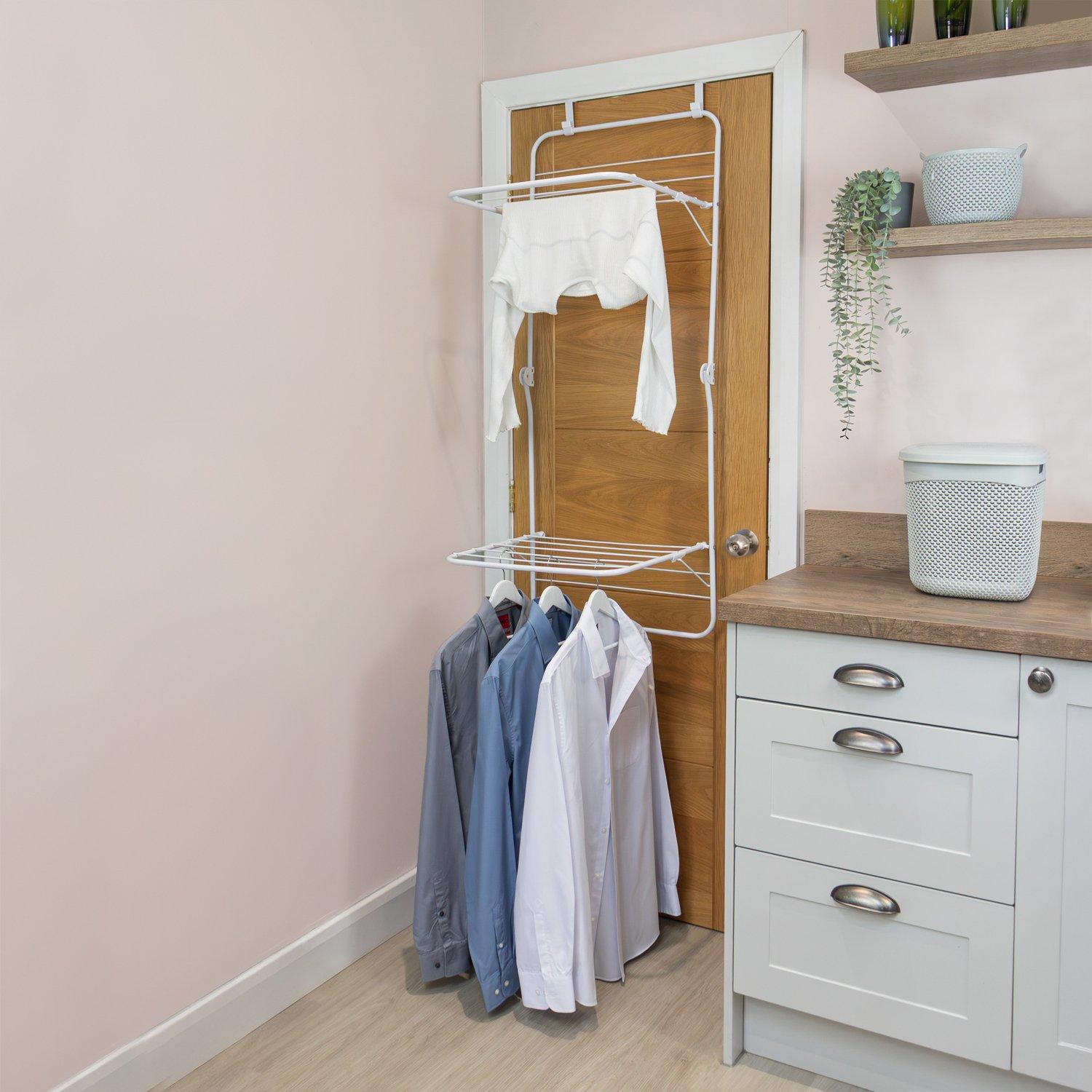 White - JVL - 2 Tier Over Door Clothes Airer Drying Rack-8.5 - 3