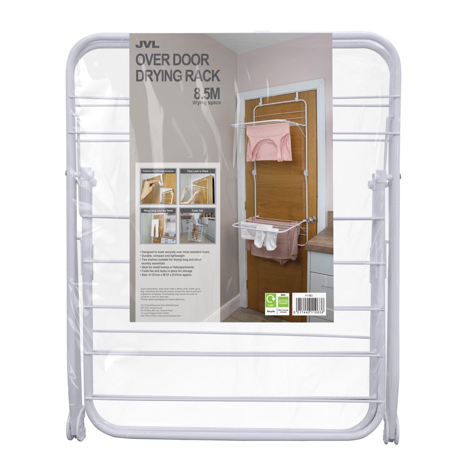 White - JVL - 2 Tier Over Door Clothes Airer Drying Rack-8.5 - 10