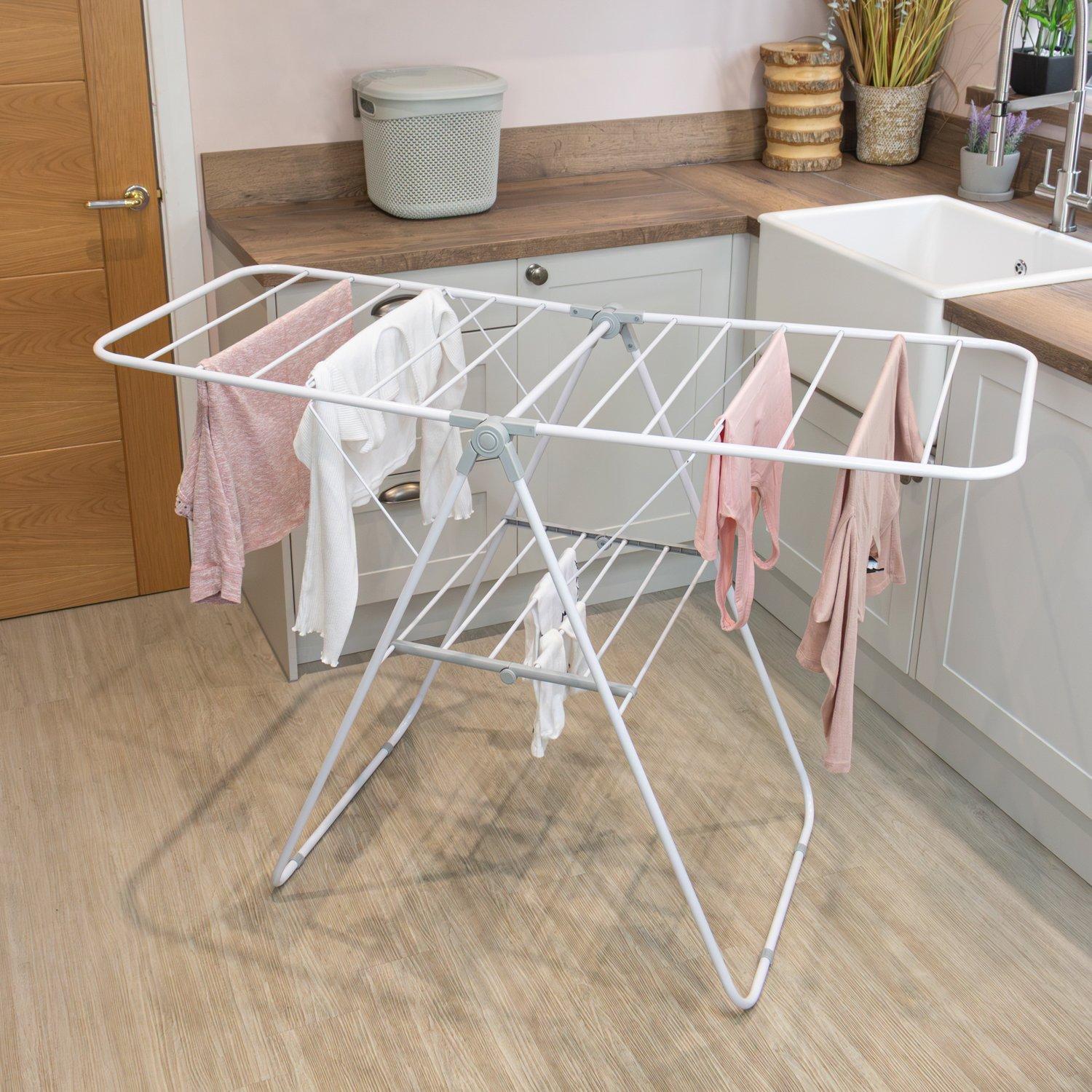 White - JVL - Strong Winged Clothes Drying Airer - 12M White - 2