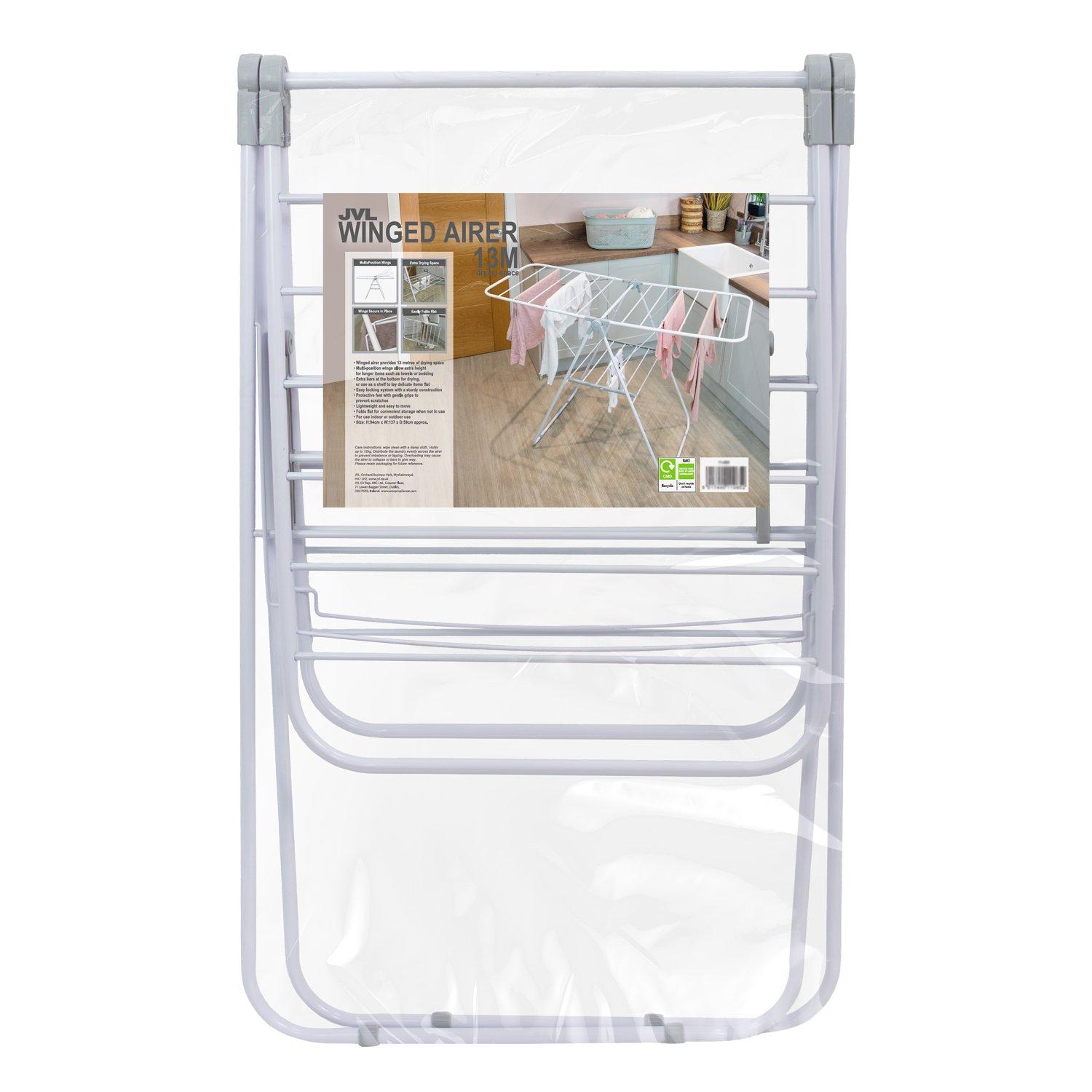 White - JVL - Strong Winged Clothes Drying Airer - 12M White - 12