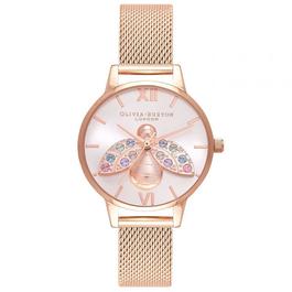 Olivia Burton Rainbow Bee Rose Gold Mesh Watch