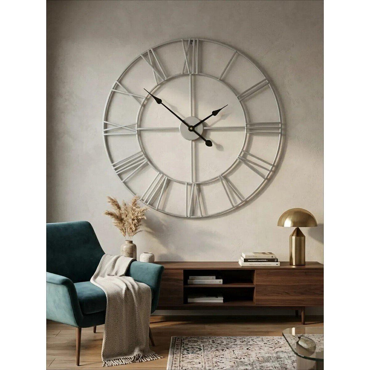 Silver - Premier Housewares - Genova 60cm Dia Silver Metal Roman Numeral Wall Cl - 1
