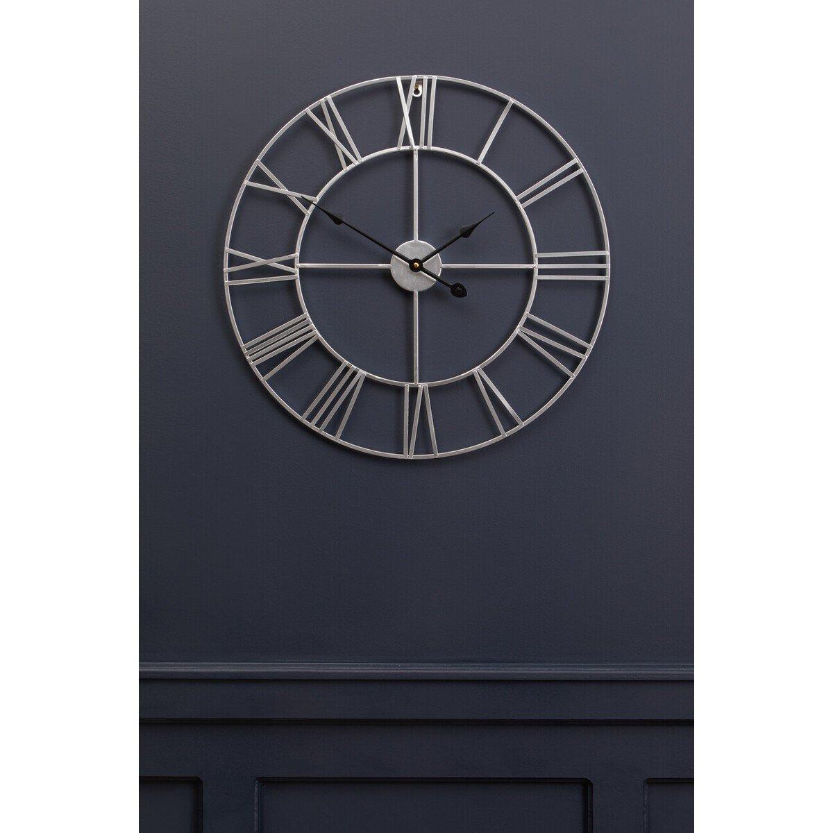 Silver - Premier Housewares - Genova 60cm Dia Silver Metal Roman Numeral Wall Cl - 2