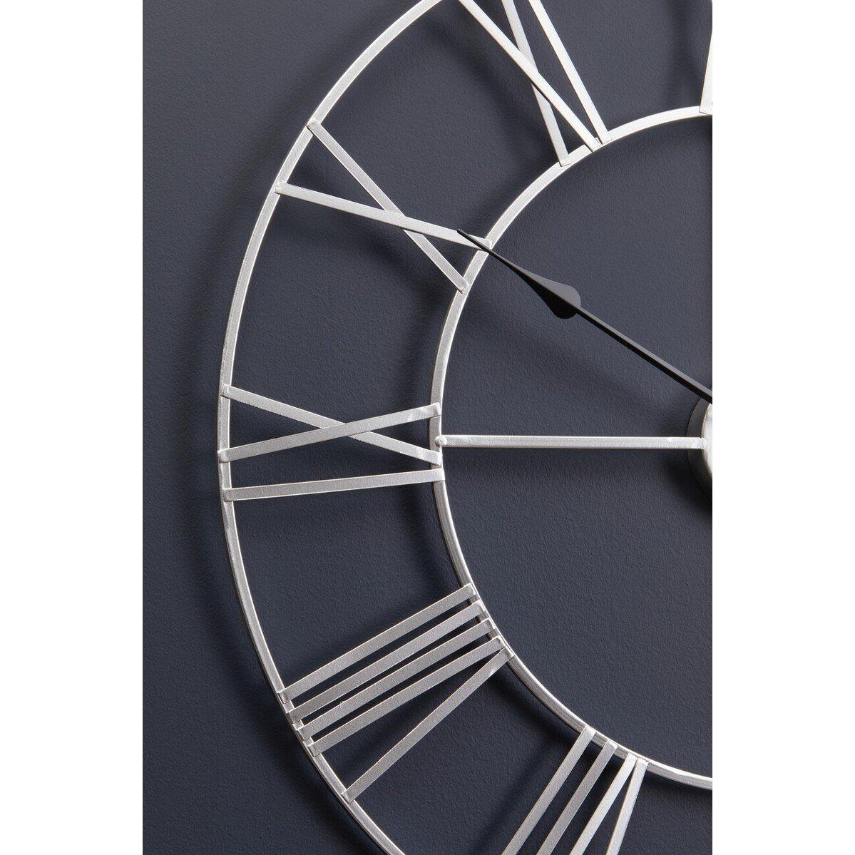 Silver - Premier Housewares - Genova 60cm Dia Silver Metal Roman Numeral Wall Cl - 3