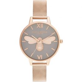 Olivia Burton Ladies Lucky Bee Dial Grey Rose Gold Mesh Watch