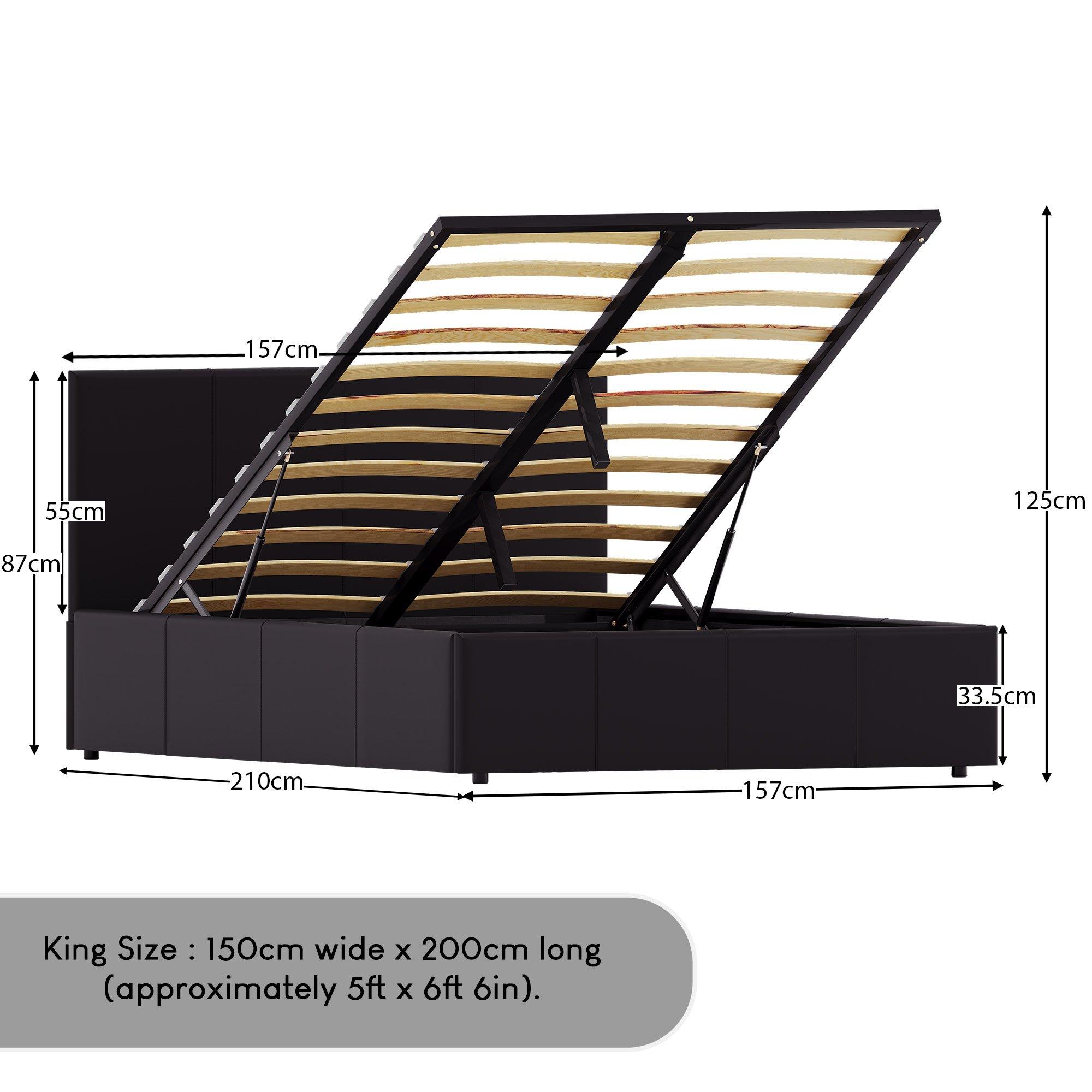 Black - Lassic - Lisbon King Size Ottoman Faux Leather Bed UKFR - 2