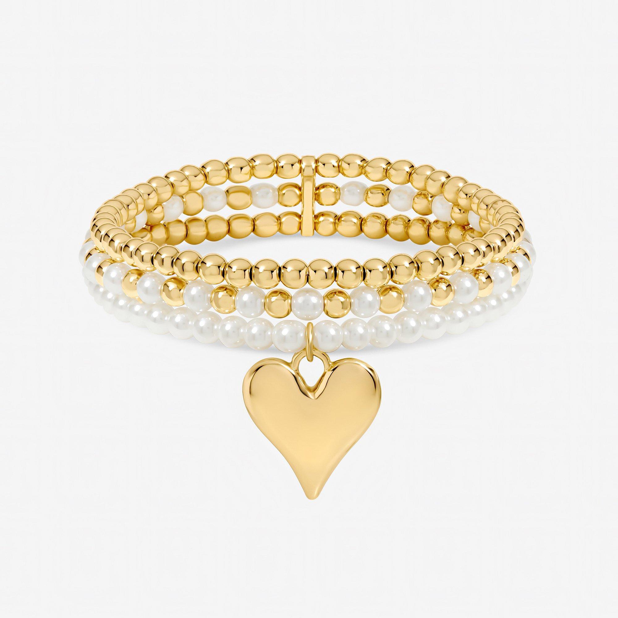 Silver - Jon Richard - Gold Plated Beaded Heart Charm Multirow Bracelet - 1