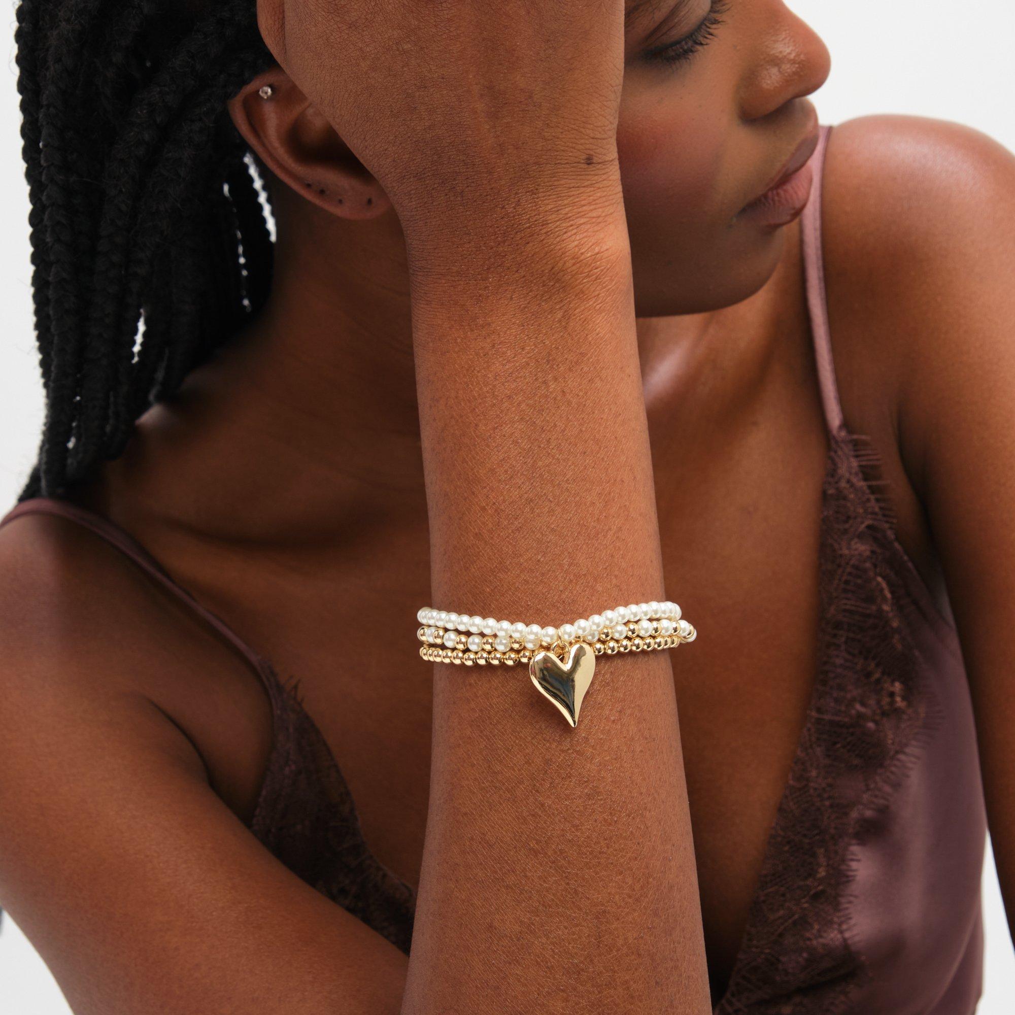 Silver - Jon Richard - Gold Plated Beaded Heart Charm Multirow Bracelet - 2