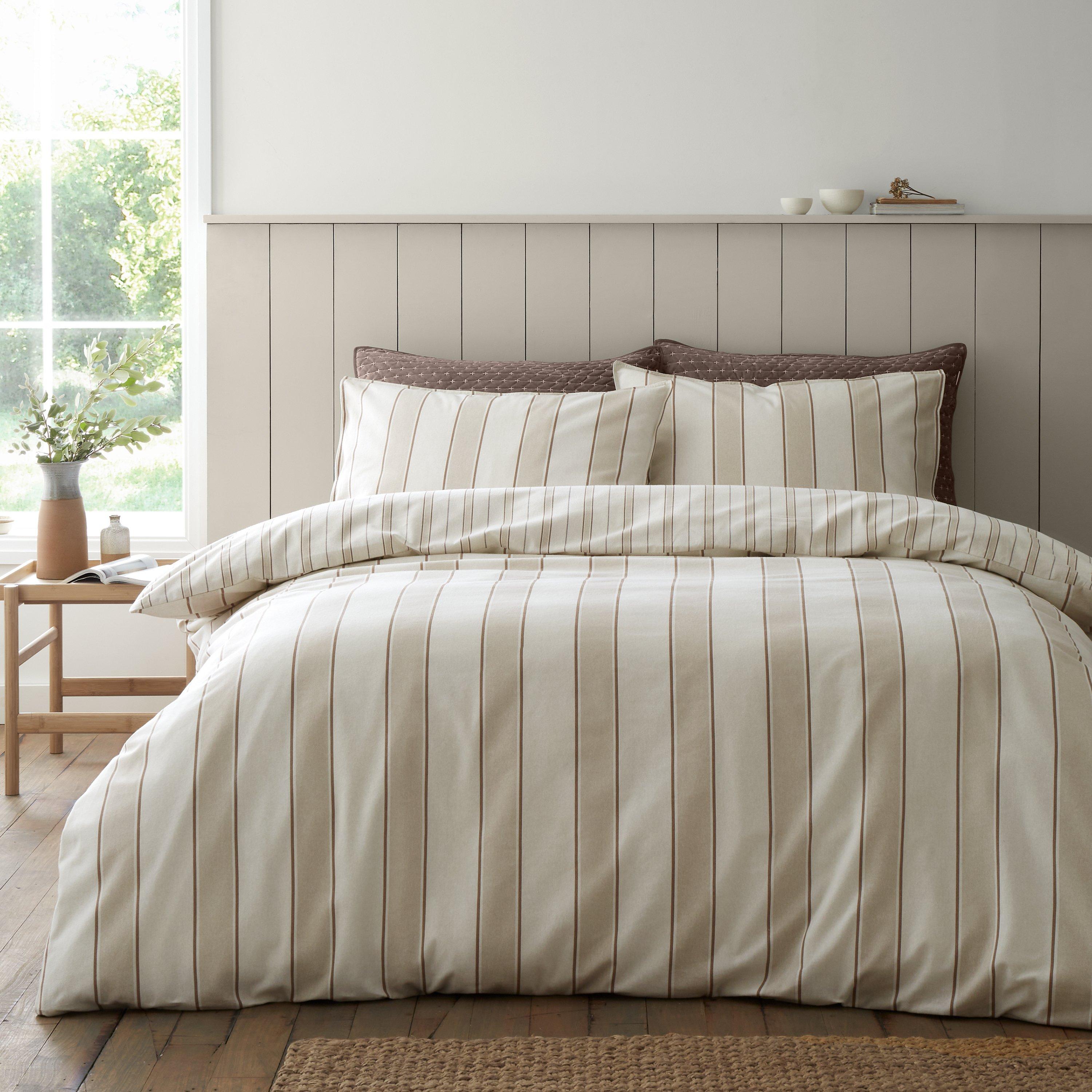 Bianca Unisex Natural Regal Stripe Brushed Cotton Bed Set - Image 9
