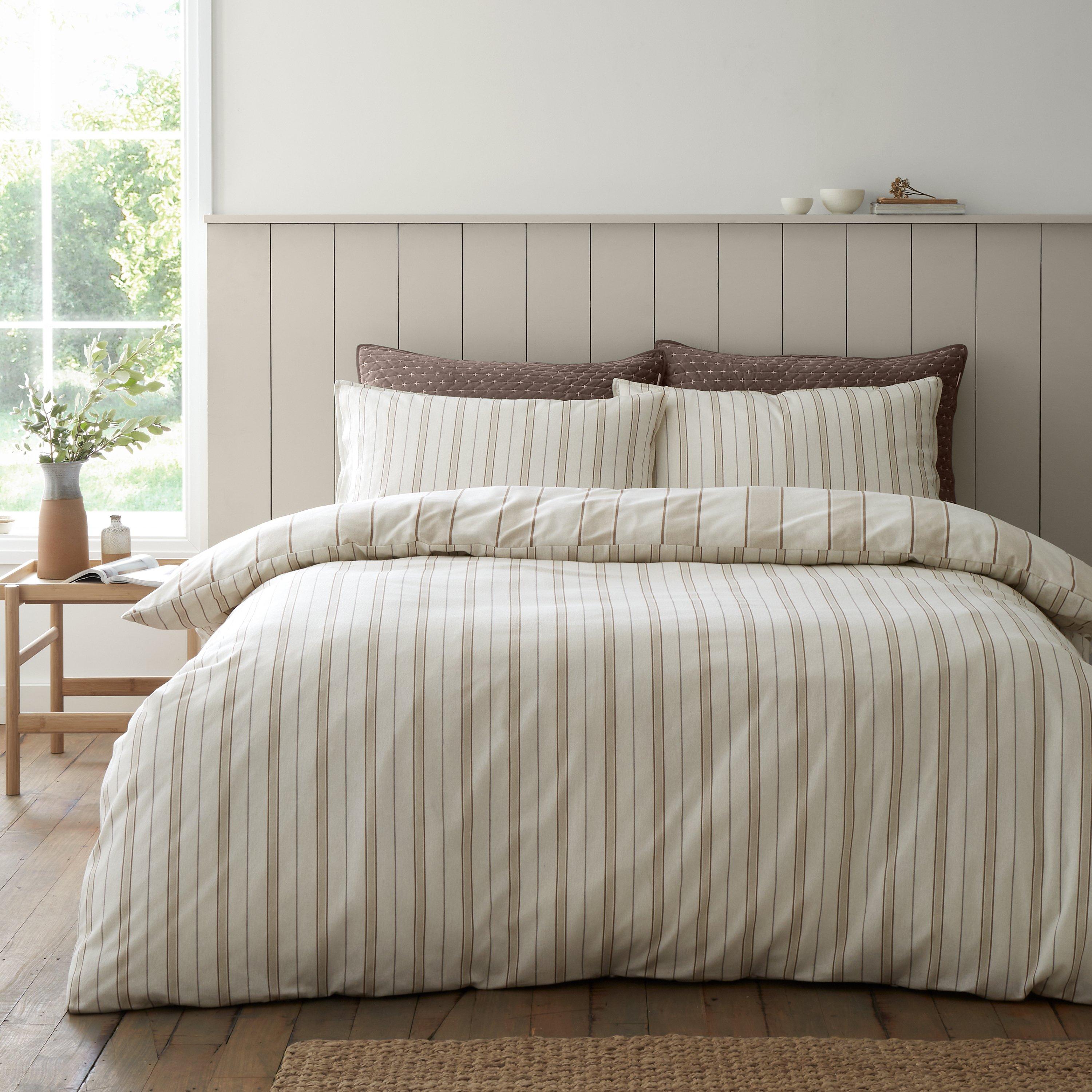 Natural - Bianca - Brushed Regal Stripe Cotton Duvet Cover Set - 2