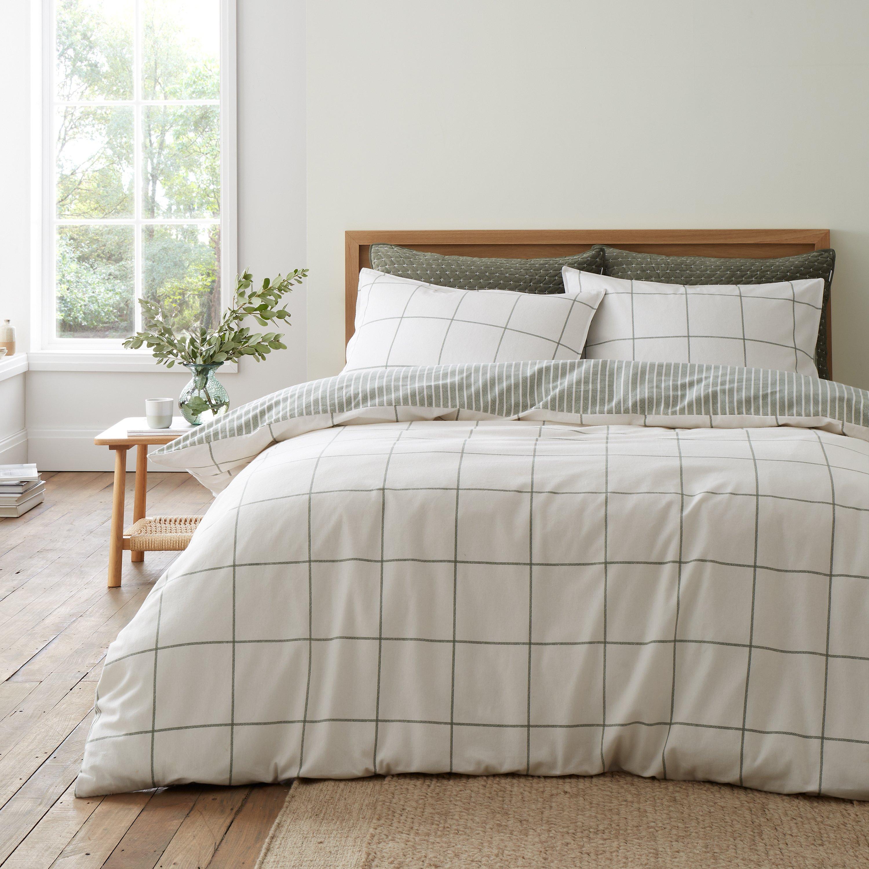 Green - Bianca - Brushed Regal Check Cotton Duvet Cover Set - 1