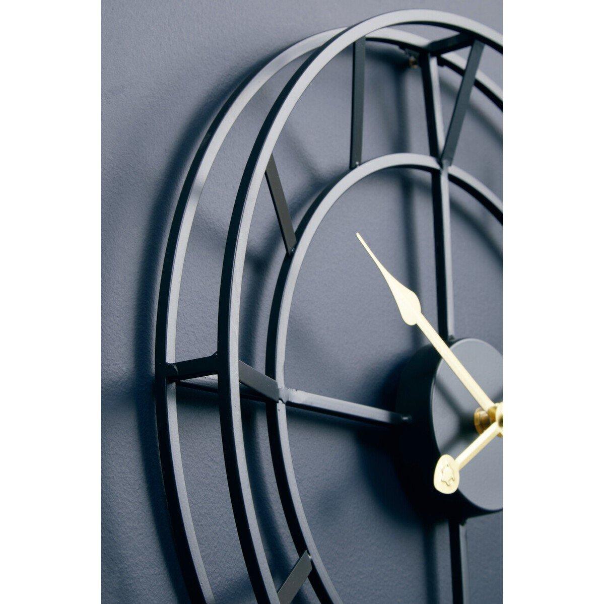 Black Gold - Premier Housewares - Kent 40cm Dia Small Black Finish Metal Wall Clock - 3