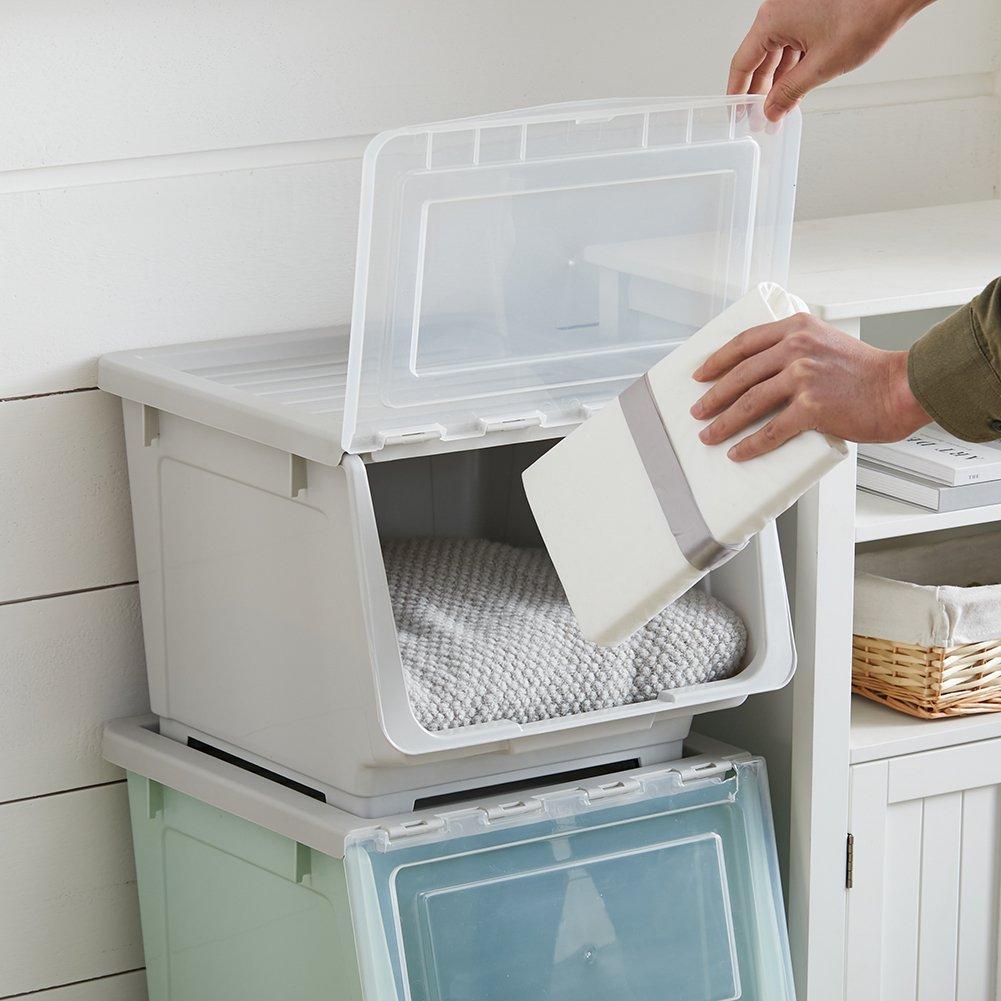 Grey - LIFE IDEAS - Stackable Plastic Storage Box with Lid and Wheels - 2