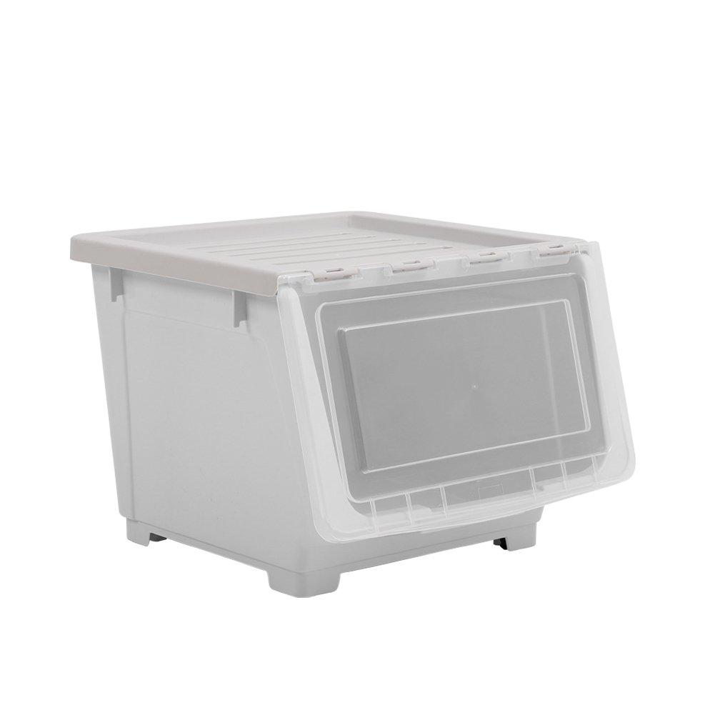 Grey - LIFE IDEAS - Stackable Plastic Storage Box with Lid and Wheels - 3