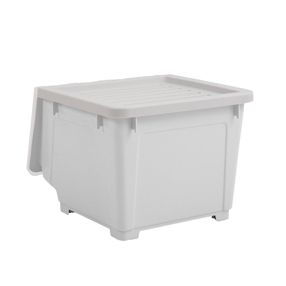 Grey - LIFE IDEAS - Stackable Plastic Storage Box with Lid and Wheels - 5