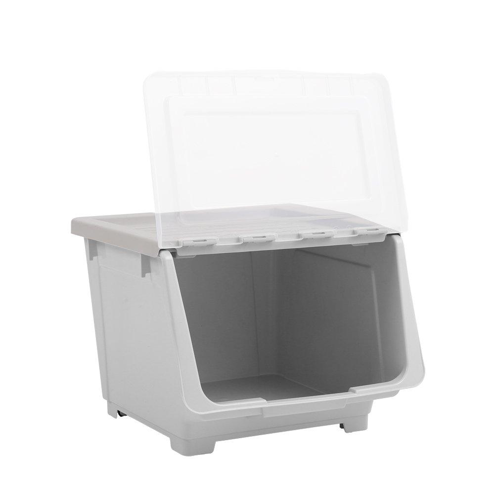 Grey - LIFE IDEAS - Stackable Plastic Storage Box with Lid and Wheels - 6