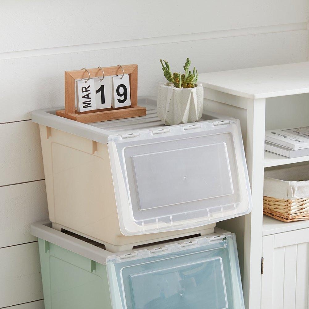 Beige - LIFE IDEAS - Stackable Plastic Storage Box with Lid and Wheels - 1