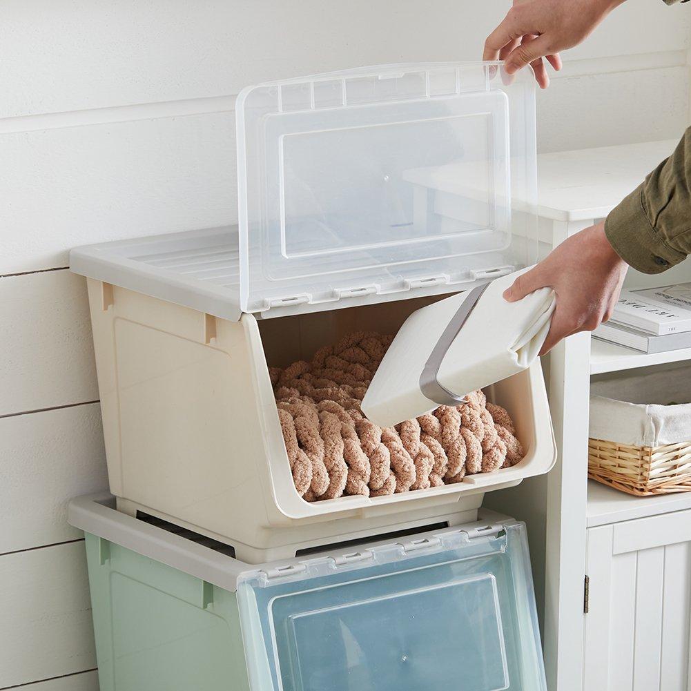 Beige - LIFE IDEAS - Stackable Plastic Storage Box with Lid and Wheels - 2