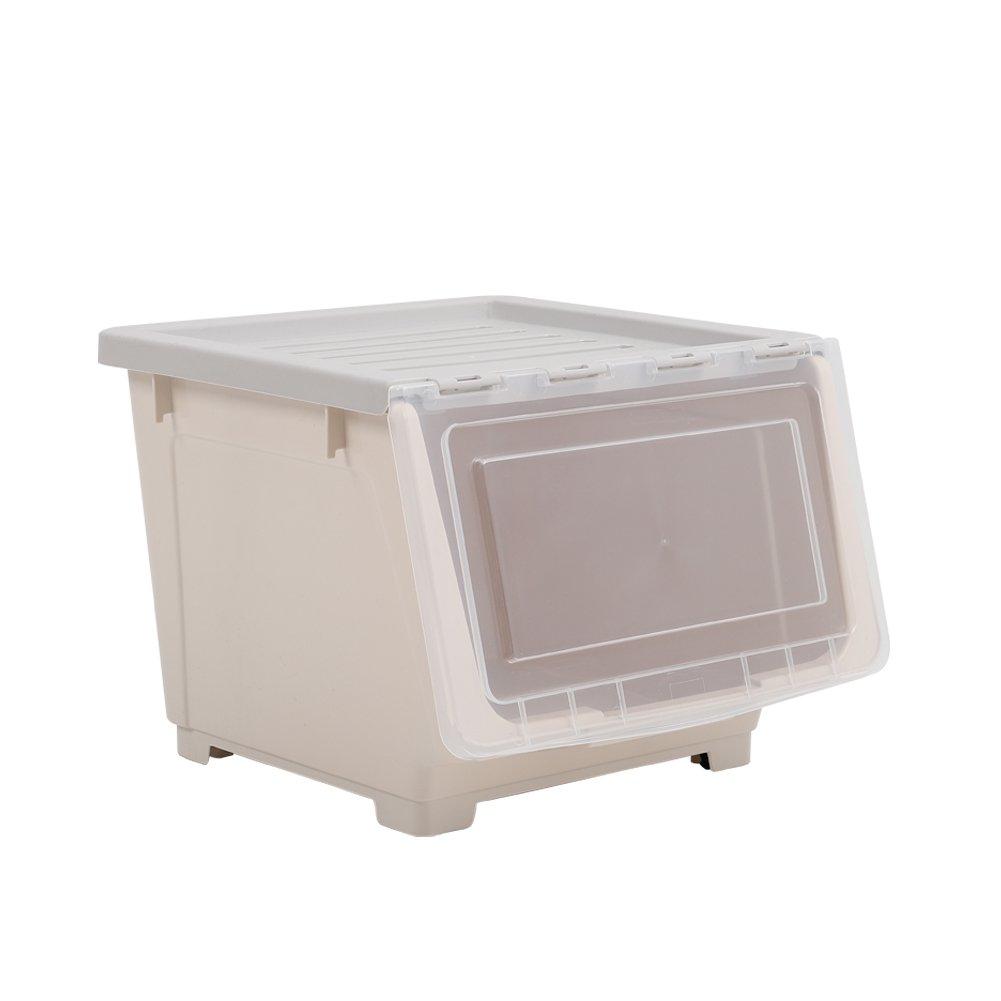 Beige - LIFE IDEAS - Stackable Plastic Storage Box with Lid and Wheels - 3