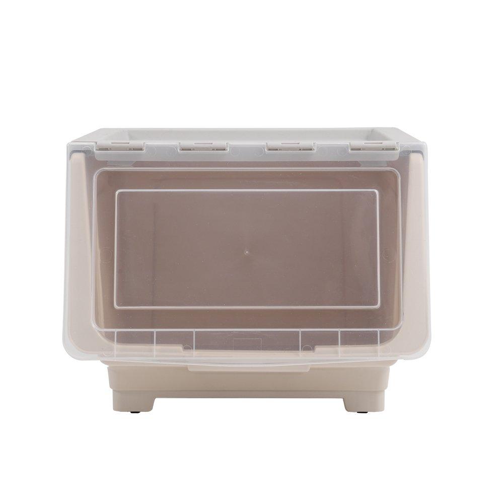 Beige - LIFE IDEAS - Stackable Plastic Storage Box with Lid and Wheels - 4