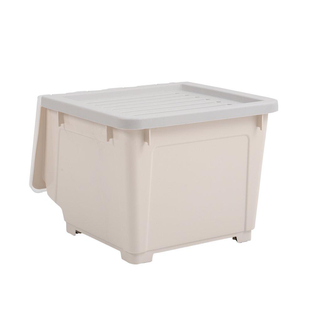 Beige - LIFE IDEAS - Stackable Plastic Storage Box with Lid and Wheels - 5