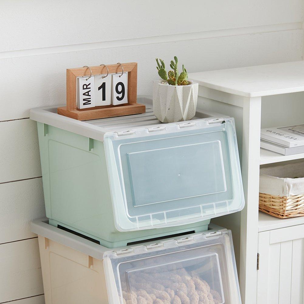 Life Ideas  Stackable Plastic Storage Box With Lid And Wheels - Green