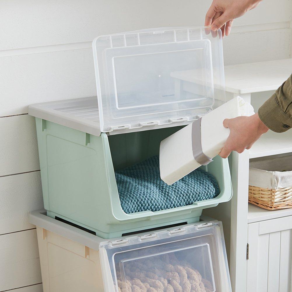 Green - LIFE IDEAS - Stackable Plastic Storage Box with Lid and Wheels - 2
