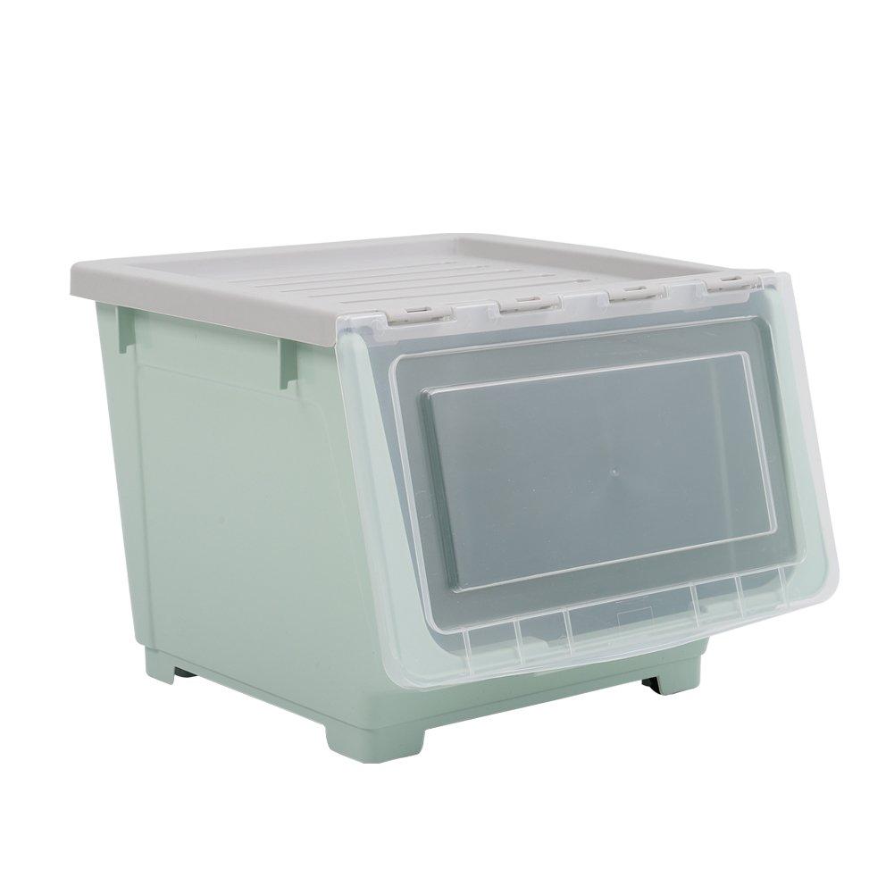 Green - LIFE IDEAS - Stackable Plastic Storage Box with Lid and Wheels - 3