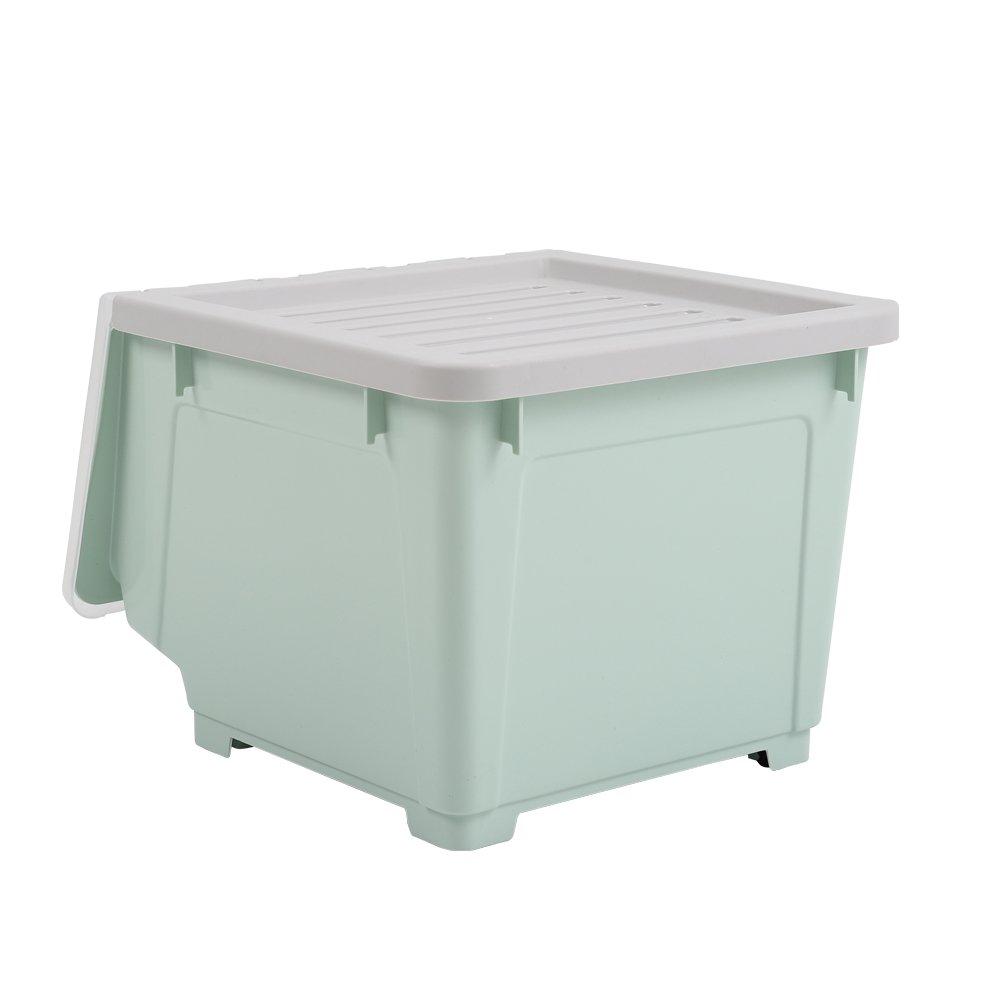Green - LIFE IDEAS - Stackable Plastic Storage Box with Lid and Wheels - 5