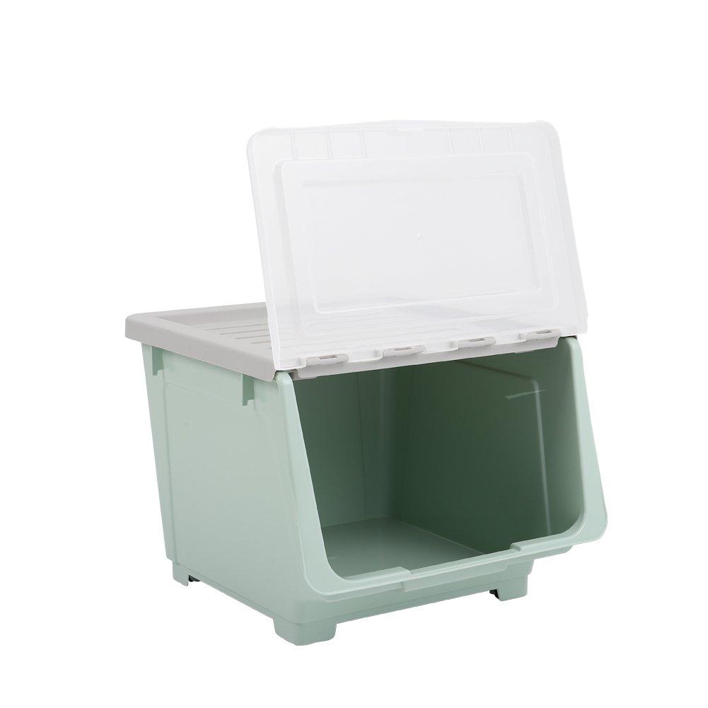 Green - LIFE IDEAS - Stackable Plastic Storage Box with Lid and Wheels - 6