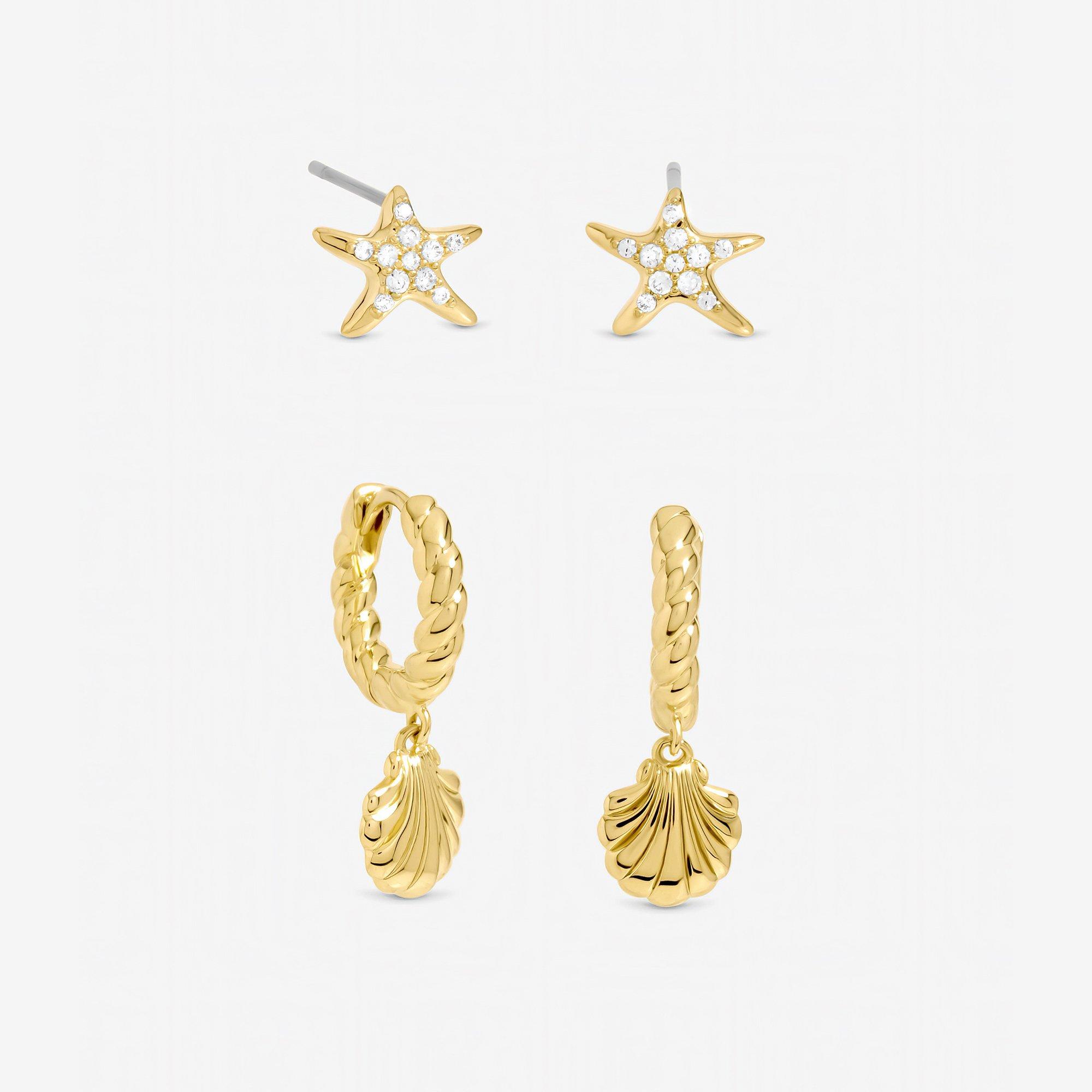 Gold - Inicio - Gold Plated Shell Hoops - Pack Of 2 - Gift Pouch